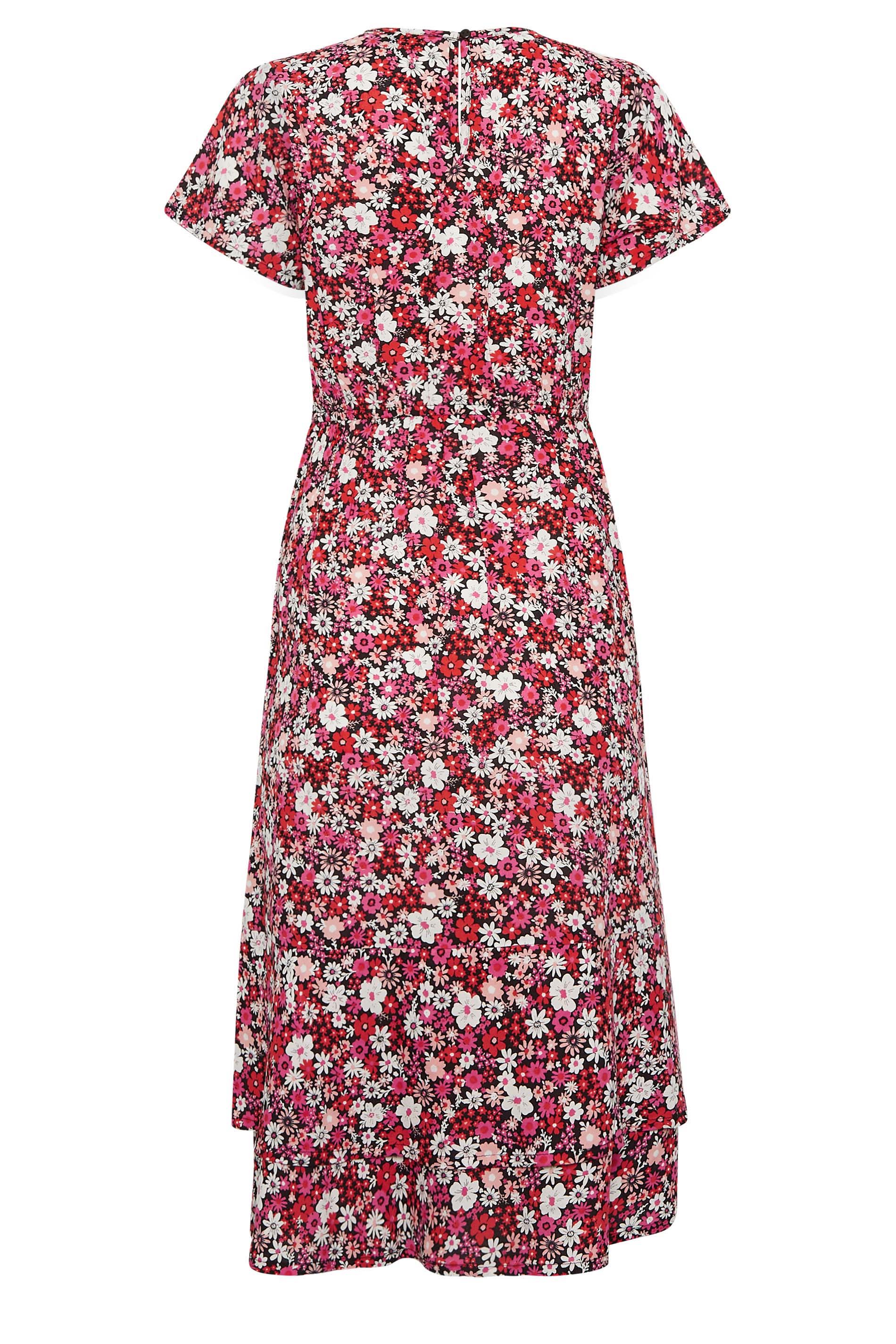 YOURS PETITE Plus Size Pink Floral Tie Waist Midaxi Dress | Yours Clothing 2