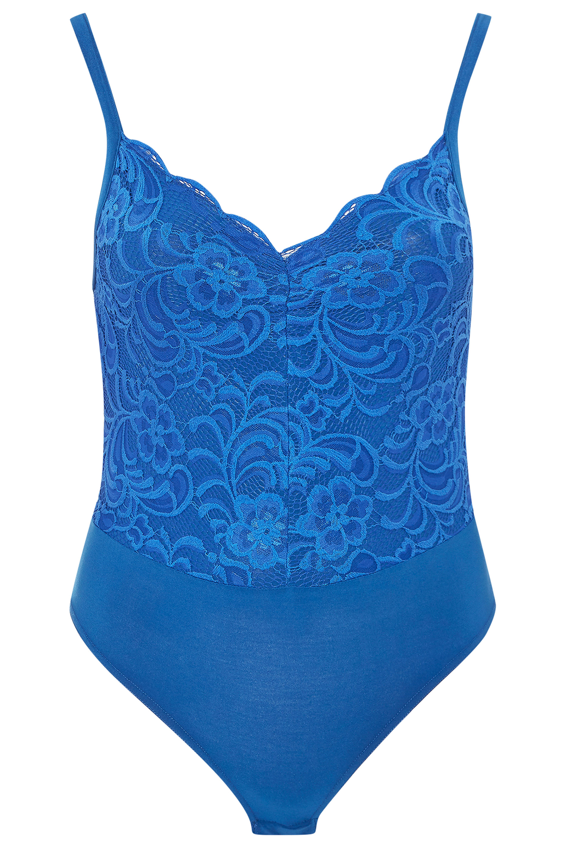 LIMITED COLLECTION Cobalt Blue Scalloped Lace Bodysuit | Yours Clothing