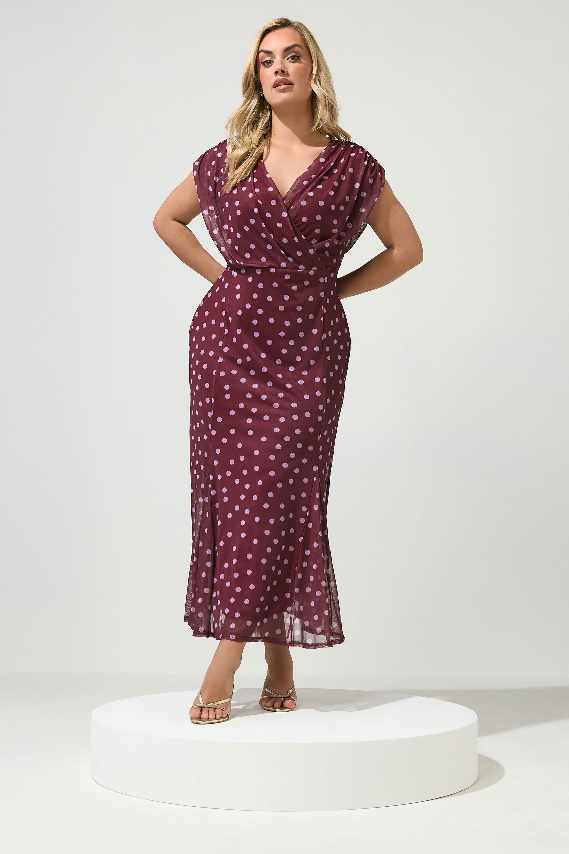 YOURS LONDON Plus Size Purple Polka Dot Godet Hem Wrap Dress | Yours Clothing 3