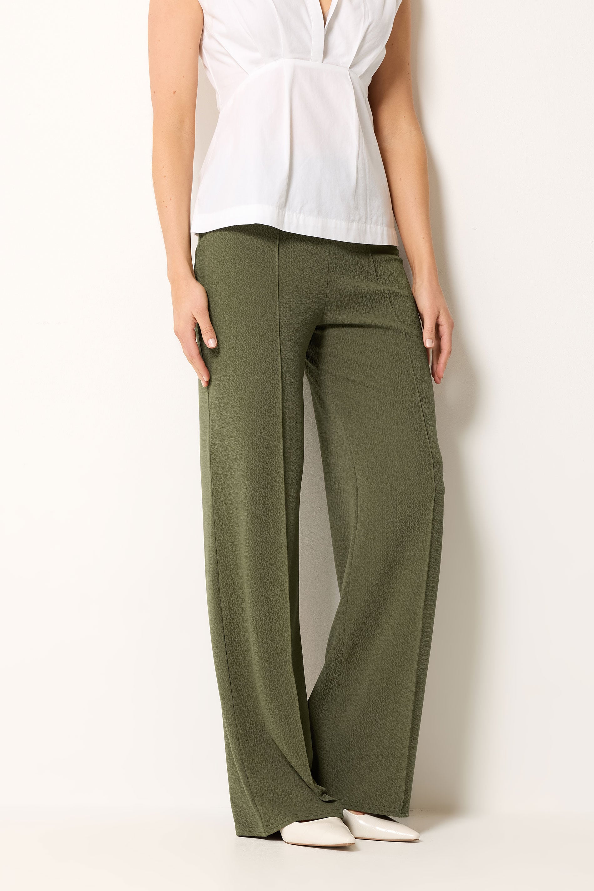 LTS Tall Women's Khaki Green Textured Pleated Wide Leg Trousers | Long Tall Sally 1