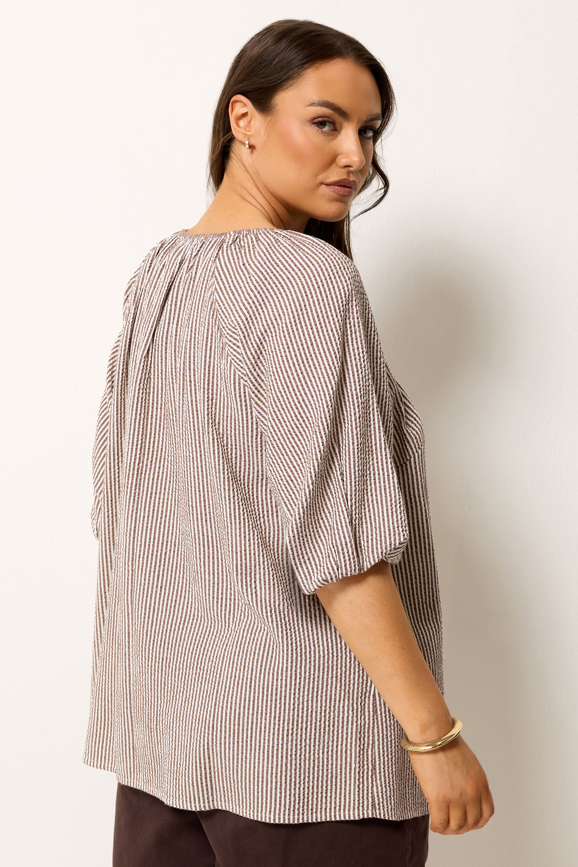 YOURS Plus Size Brown Stripe Tie Front Top | Yours Clothing 2