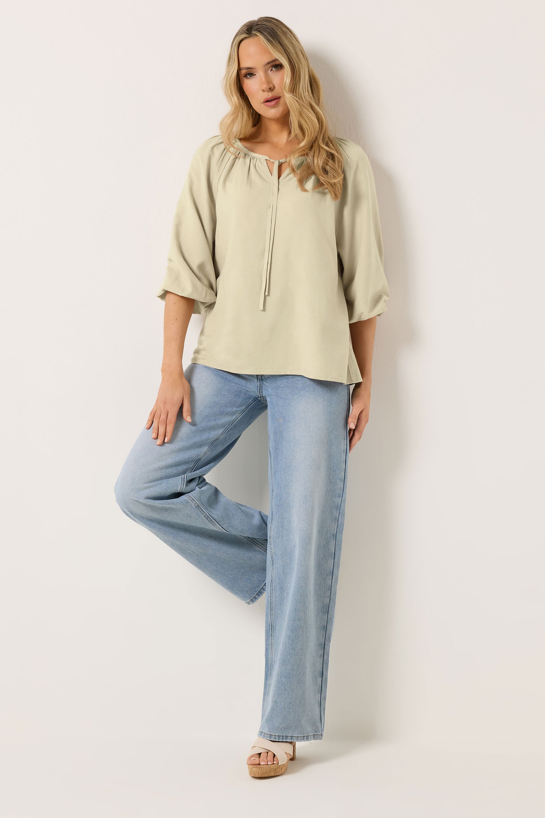 LTS Tall Women's Stone Brown Tie Front Linen Blouse | Long Tall Sally 4