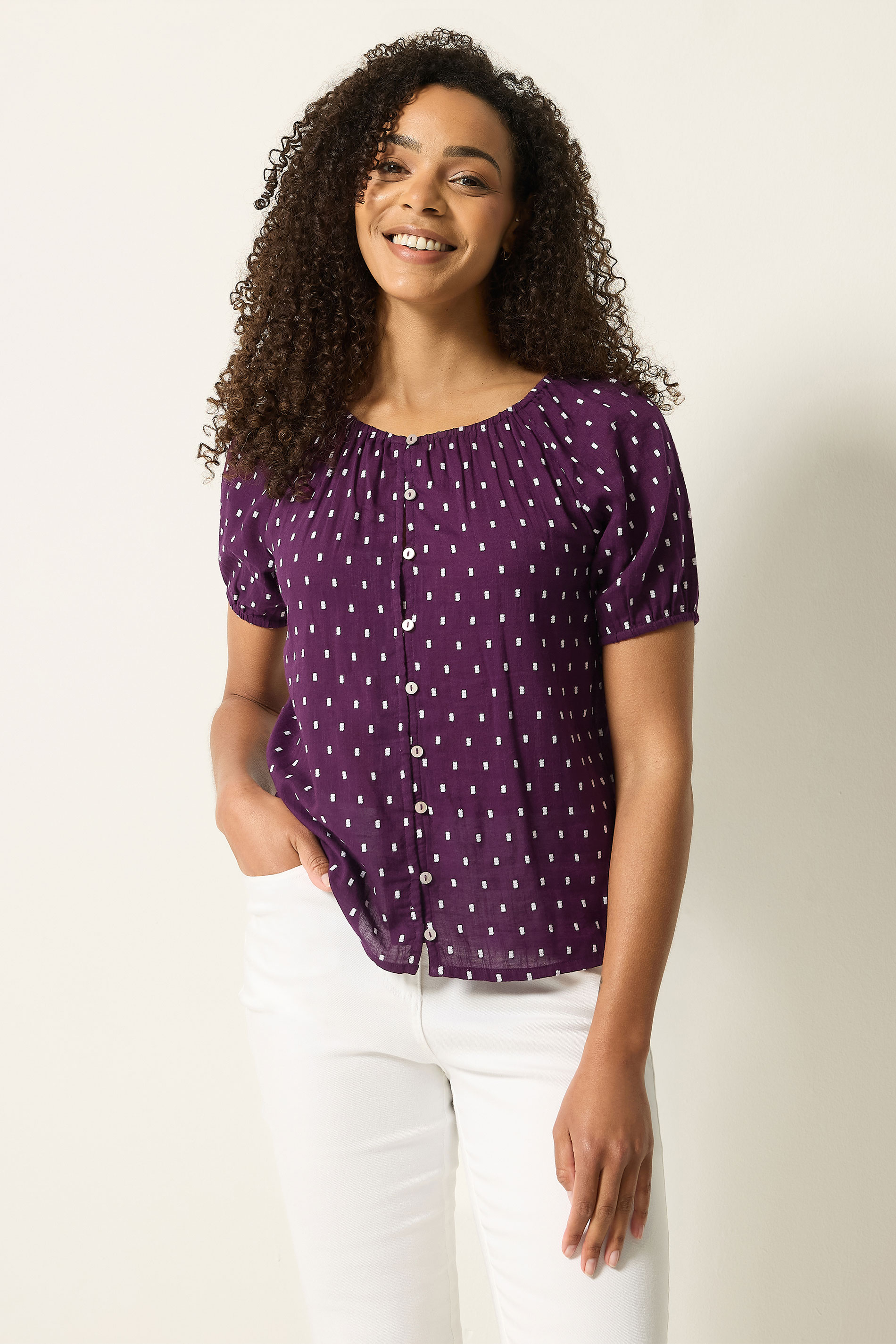 M&Co Berry Purple Dobby Short Sleeve Blouse | M&Co 3