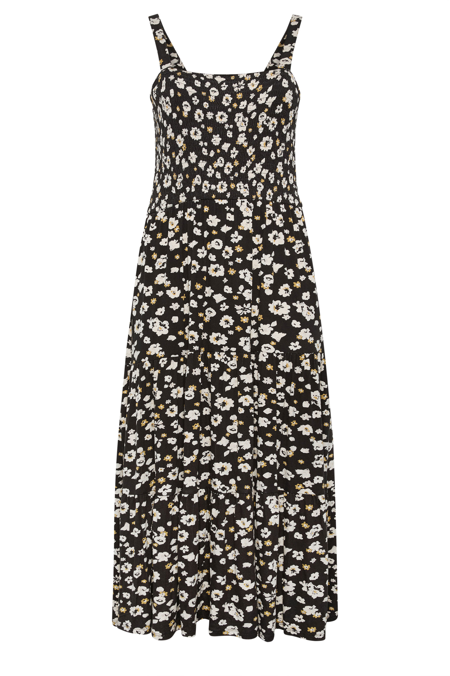 YOURS Plus Size Black Floral Shirred Midi Dress | Yours Clothing 5