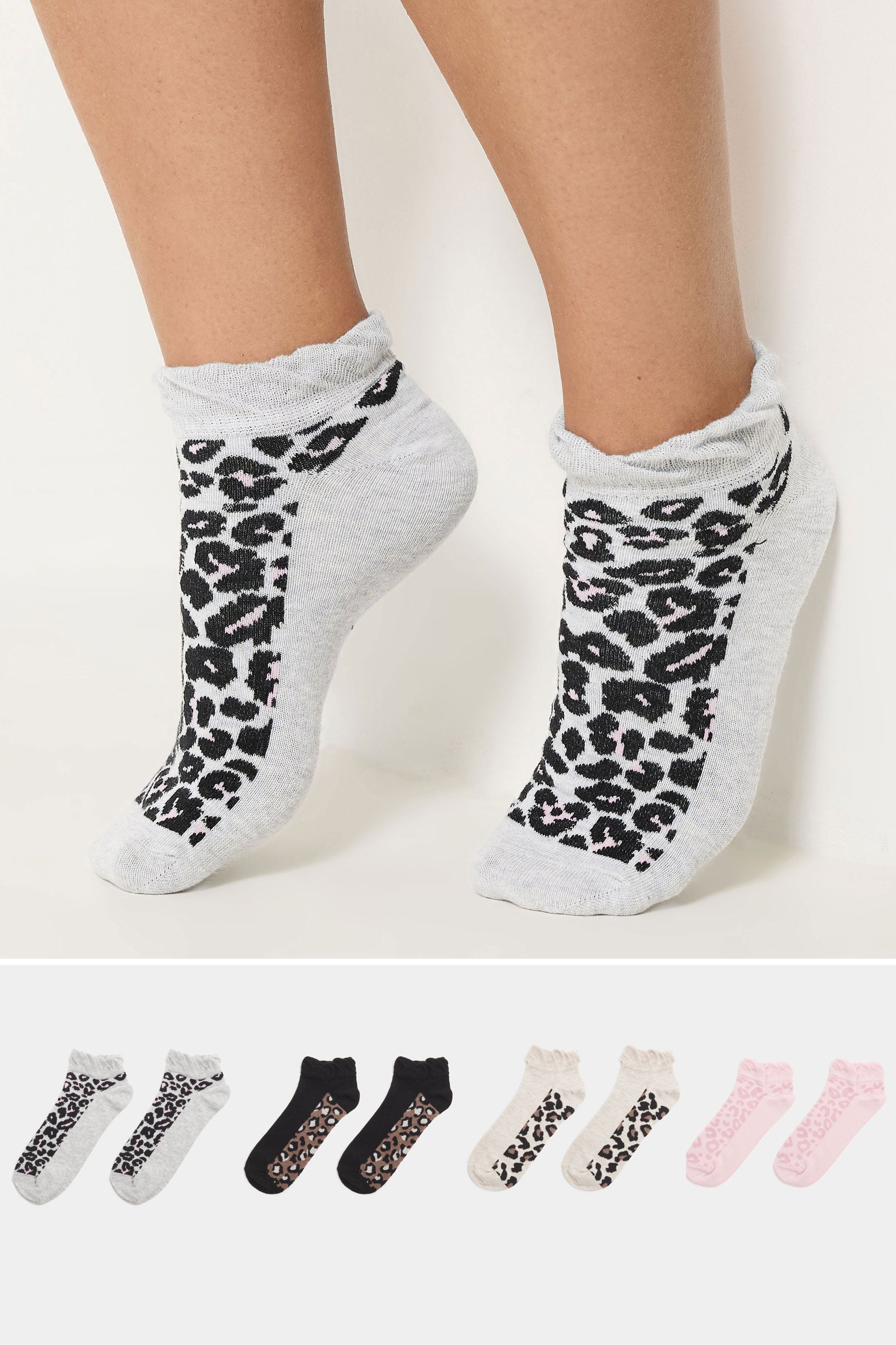 YOURSET 4 PACK Plus Size Black Animal Print Trainer Liner Socks | Yours Clothing 1