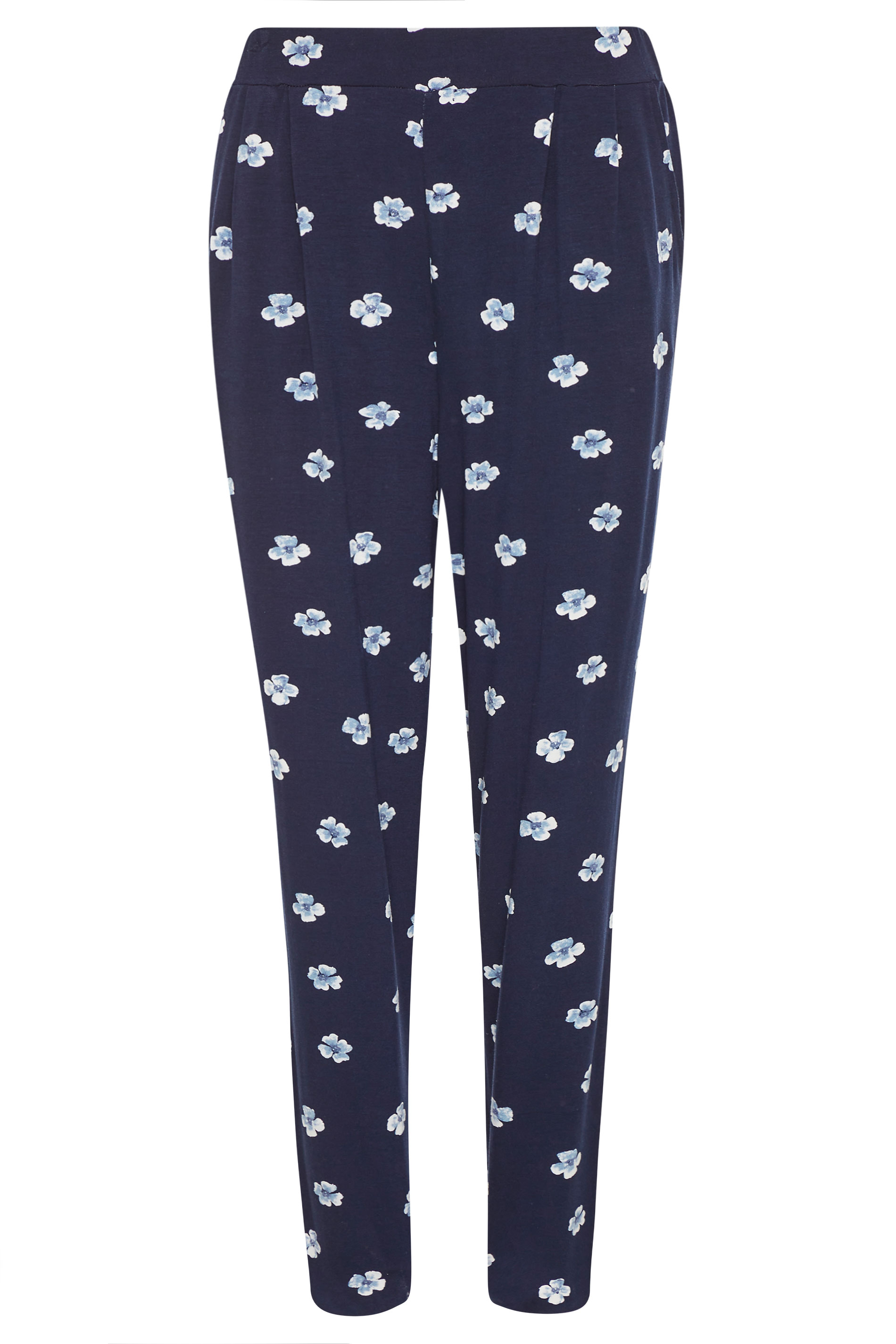 LTS Navy Blue Floral Double Pleat Jersey Harem Trousers | Long Tall Sally