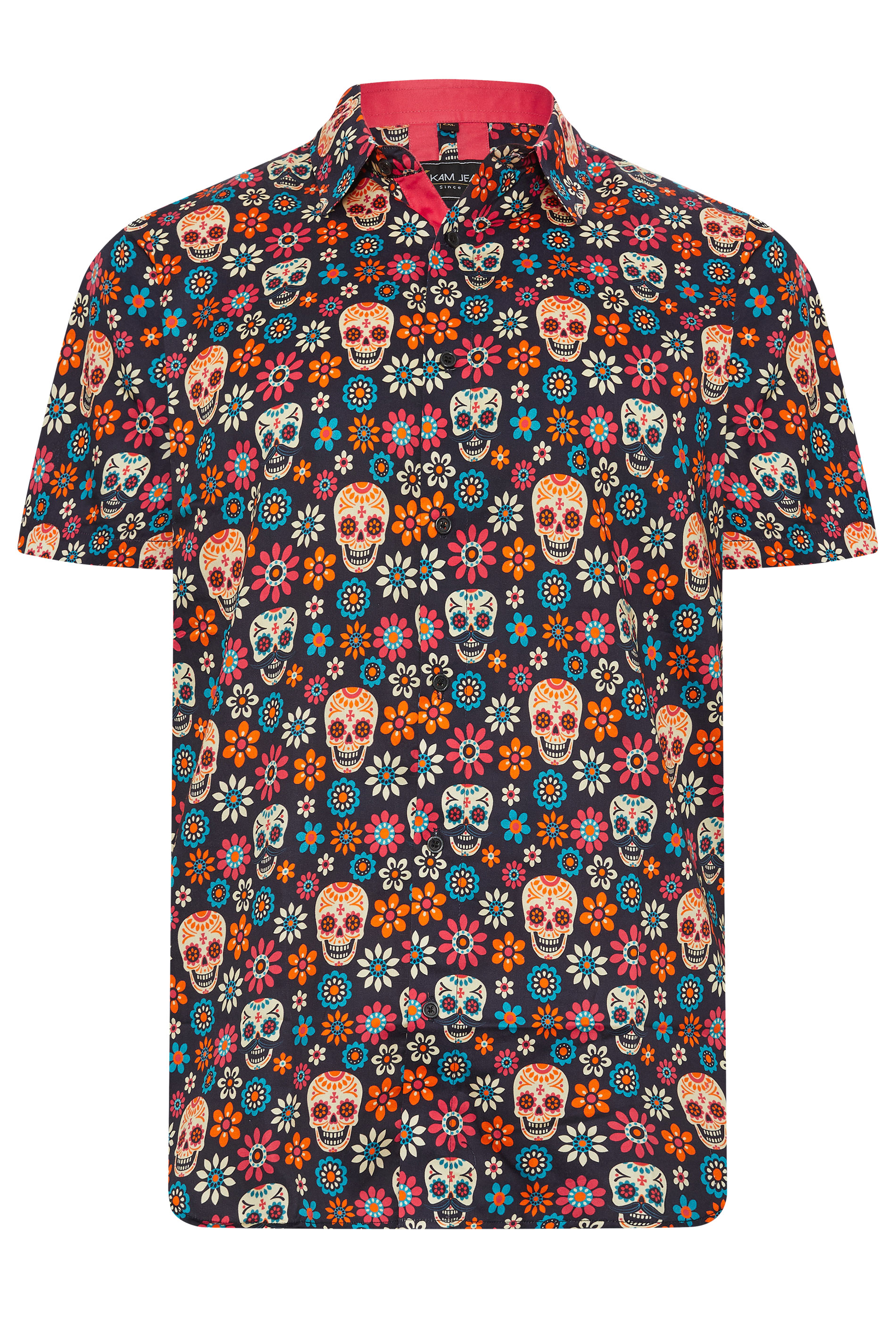 KAM Big & Tall Navy Blue Floral Skull Print Shirt | BadRhino 3