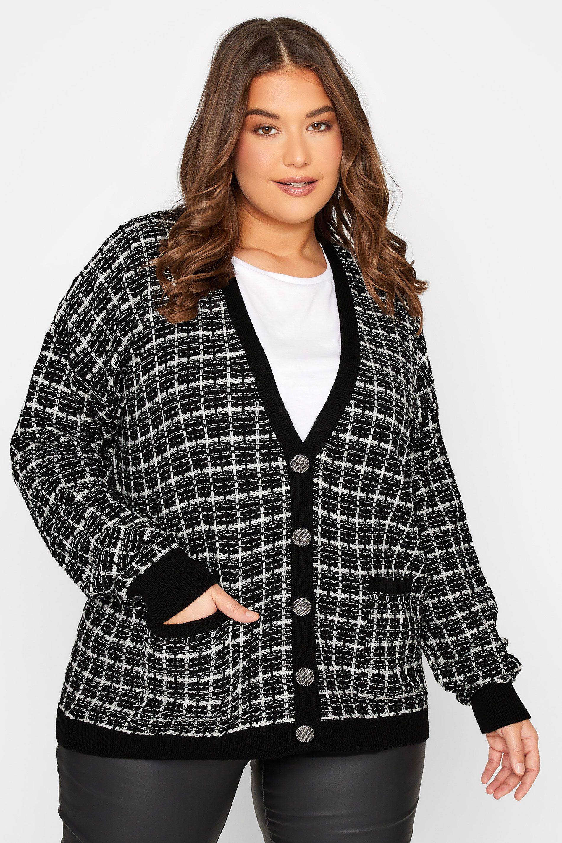 LTS Tall Women's Black Boucle Knitted Cardigan | Long Tall Sally 1