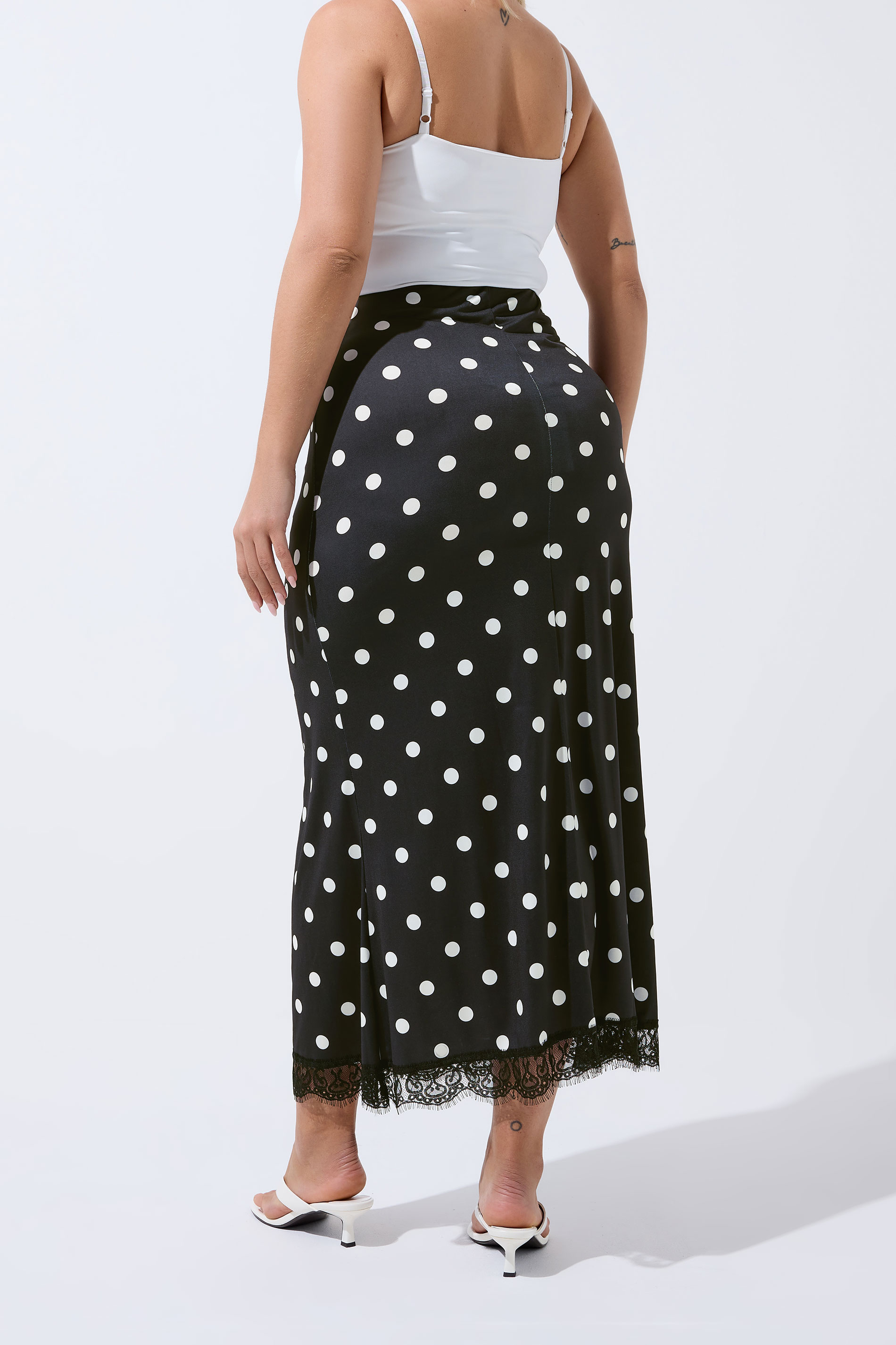 LIMITED COLLECTION Plus Size Black Polka Dot Lace Hem Skirt | Yours Clothing 2