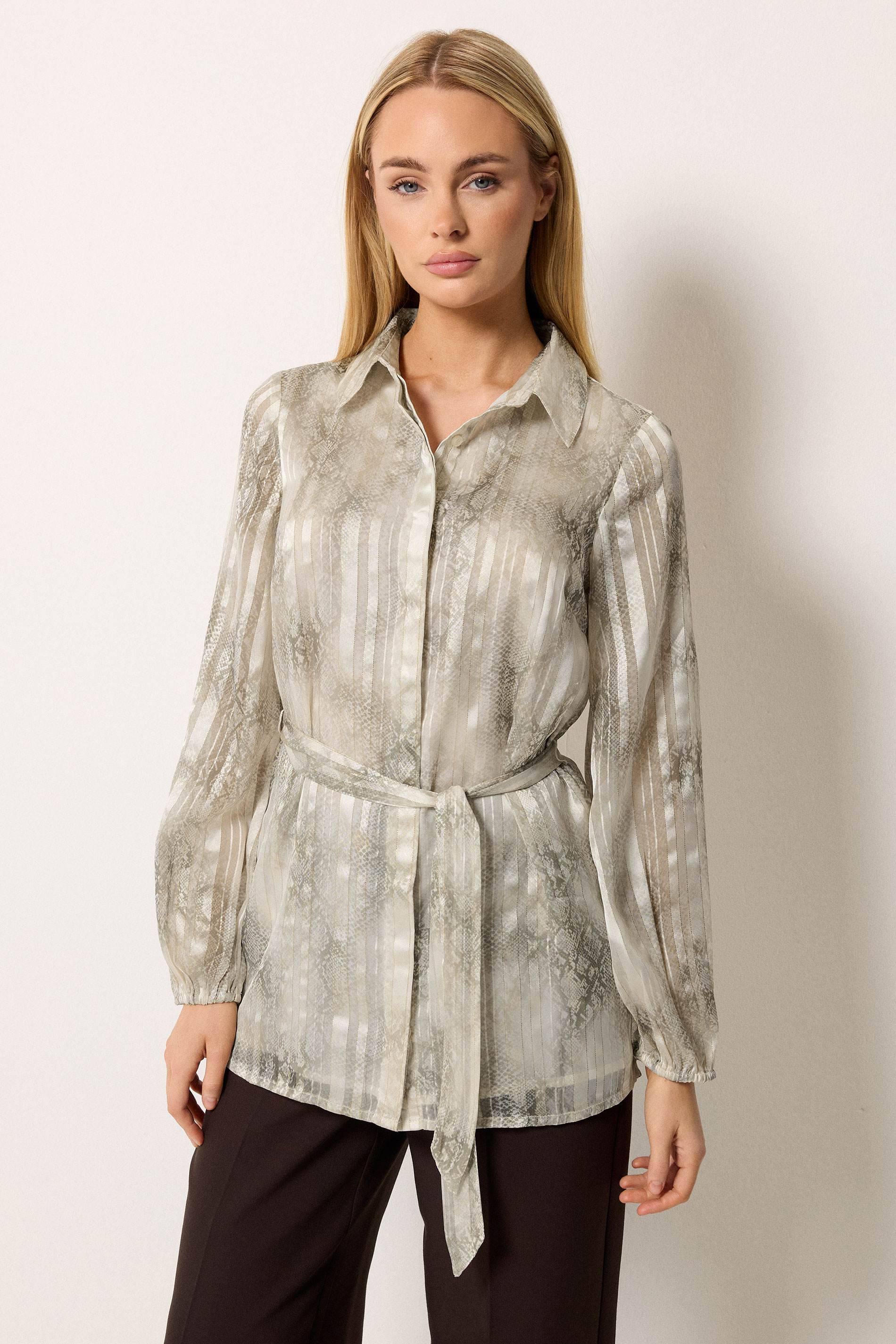 STAR Grey Snake Print Tie Belt Longline Shirt | StarByJM 3
