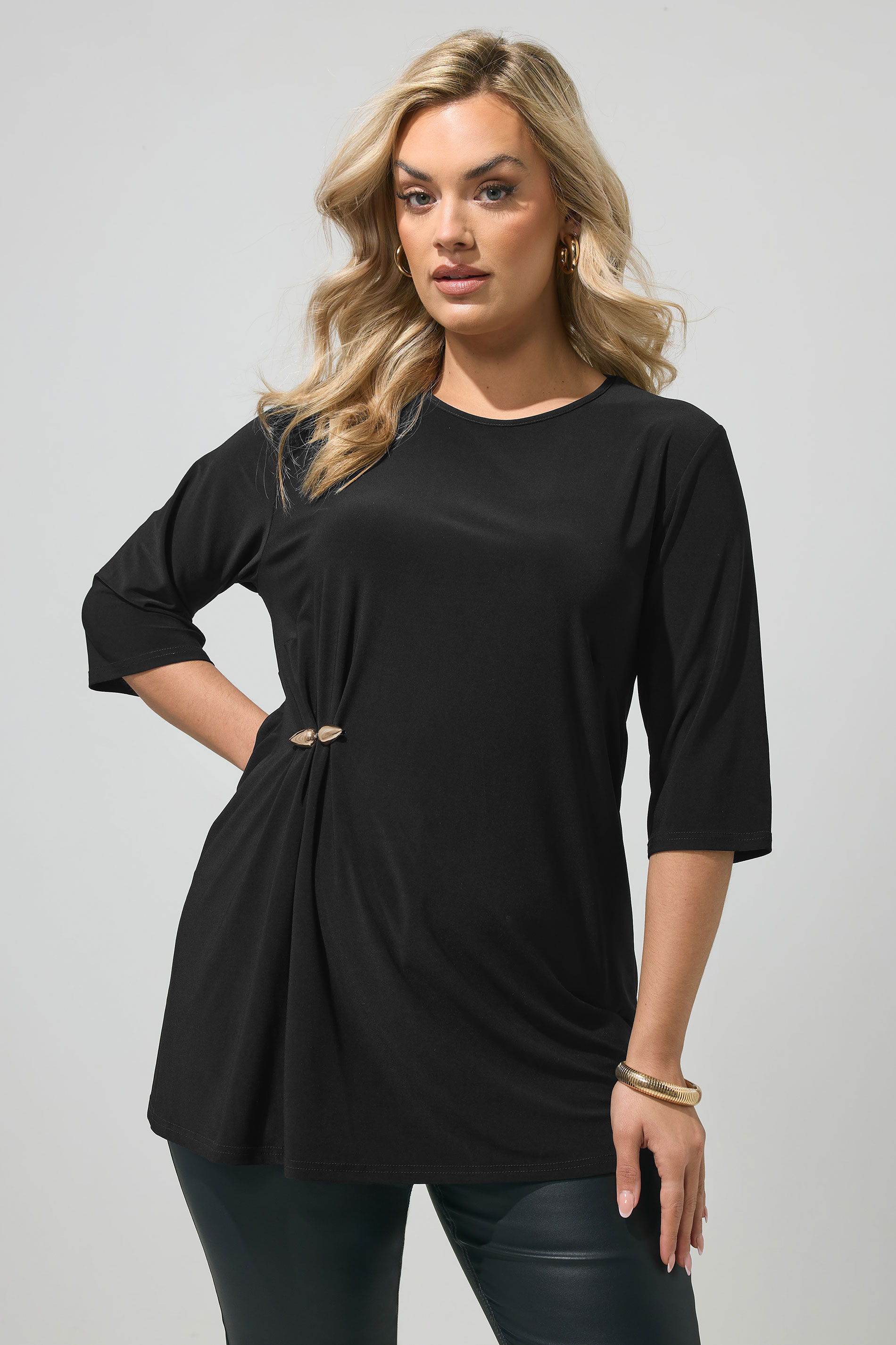 YOURS LONDON Plus Size Black Buckle Detail Top | Yours Clothing 3