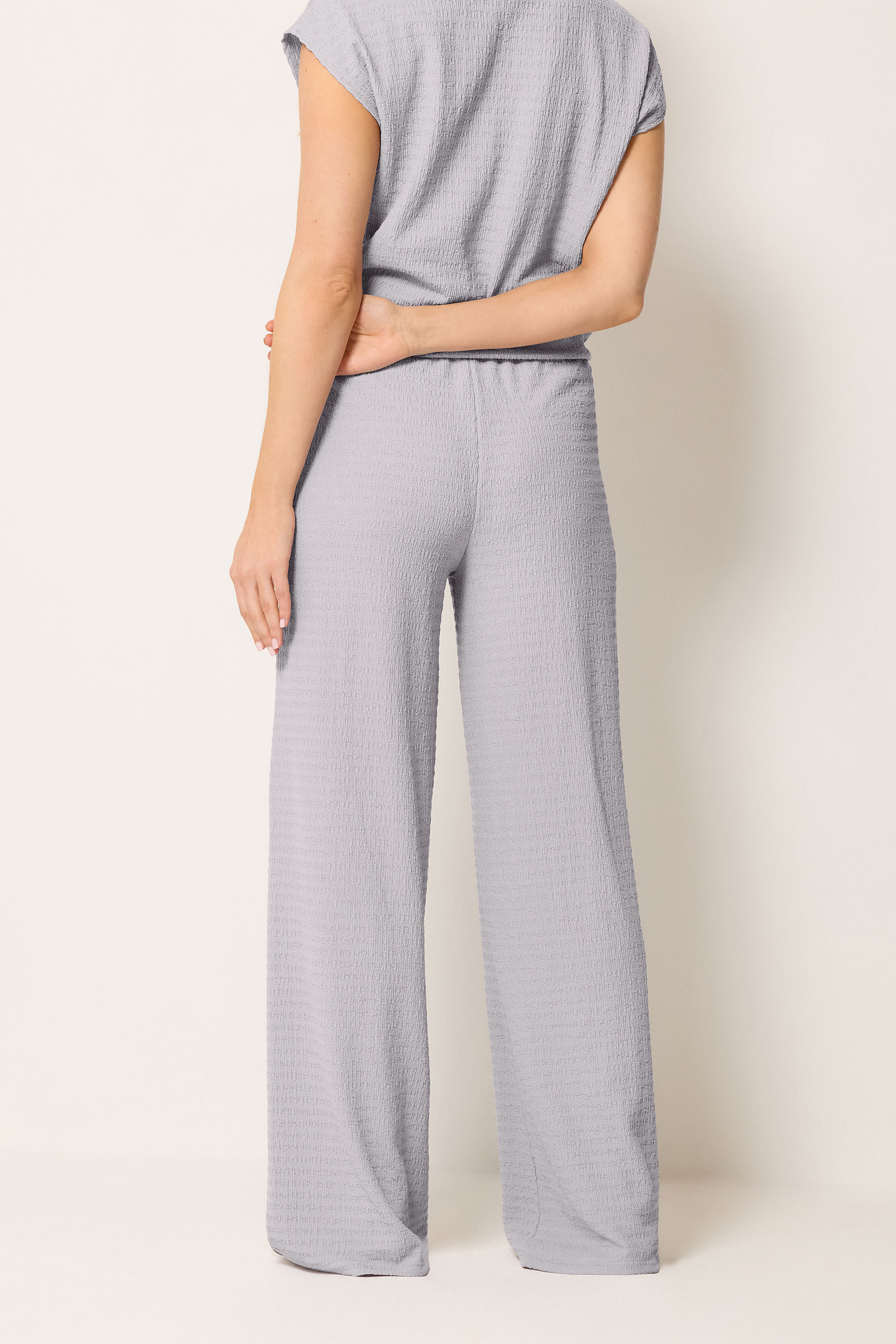 LTS Tall Women's Light Grey Textured Elasticated Wide Leg Trousers | Long Tall Sally 2