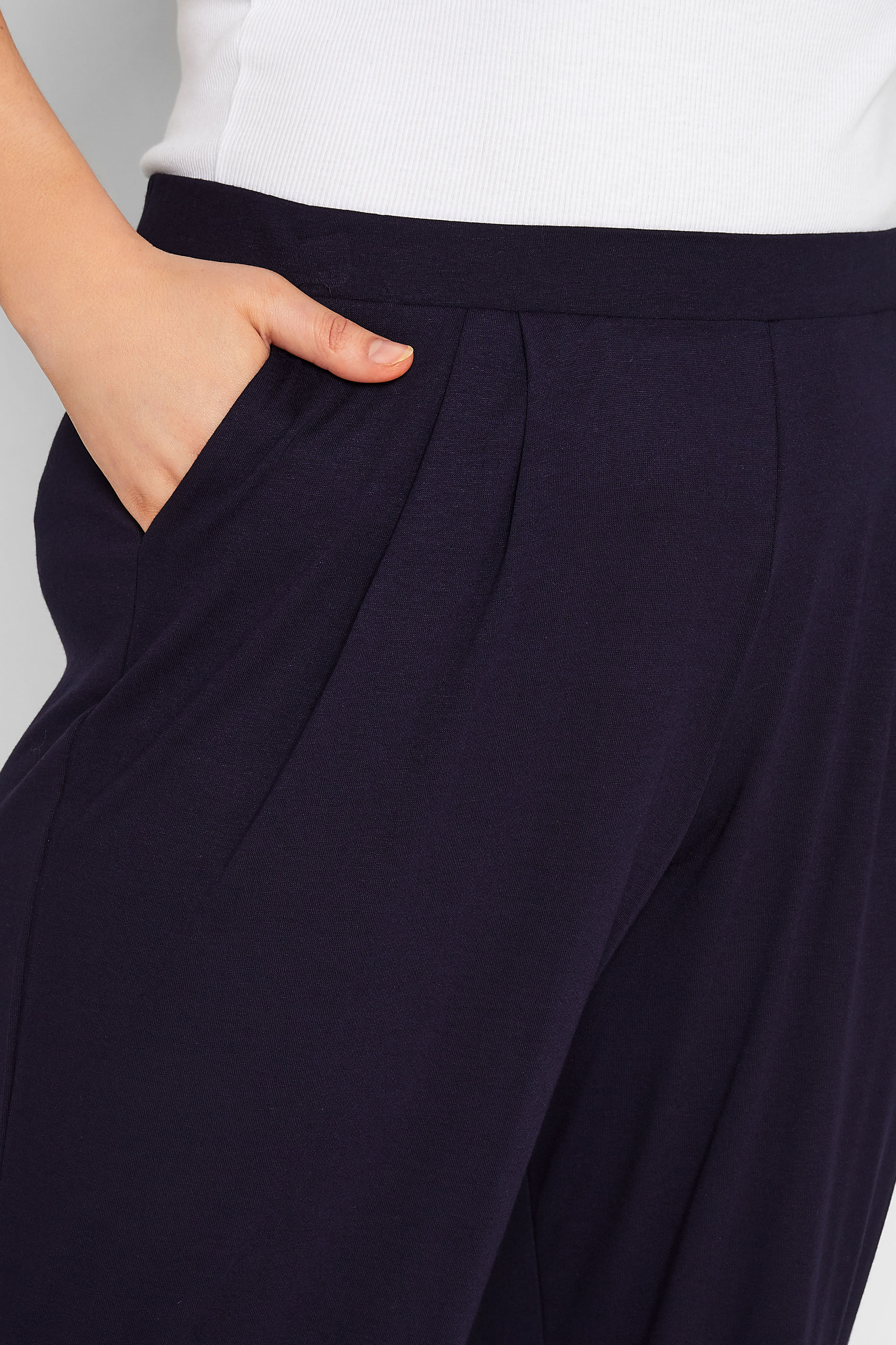 YOURS Plus Size Navy Blue Pleat Stretch Wide Leg Trousers | Yours Clothing 3