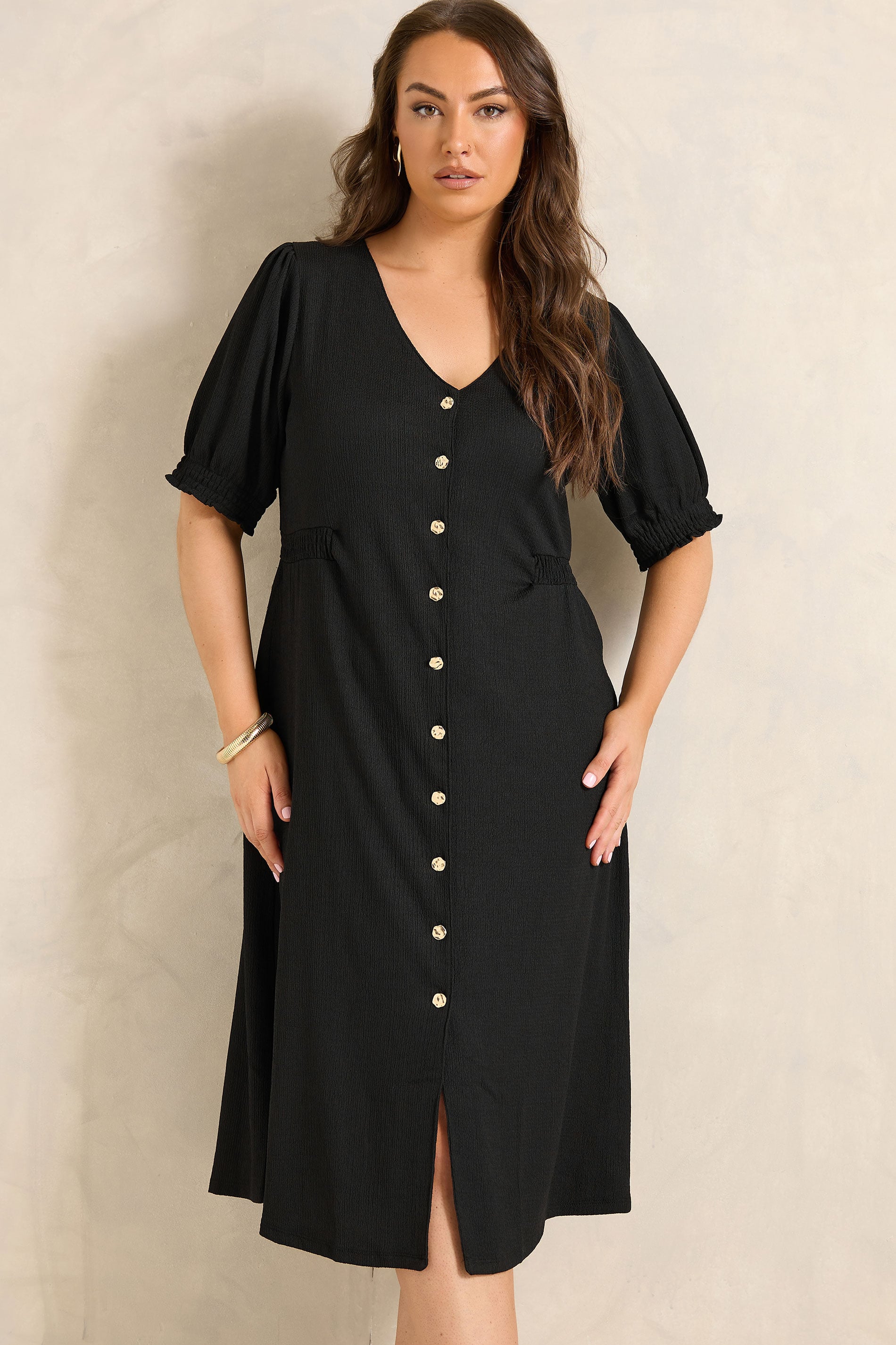 EVANS Curve Black Button Through Midi Dress | Evans 3