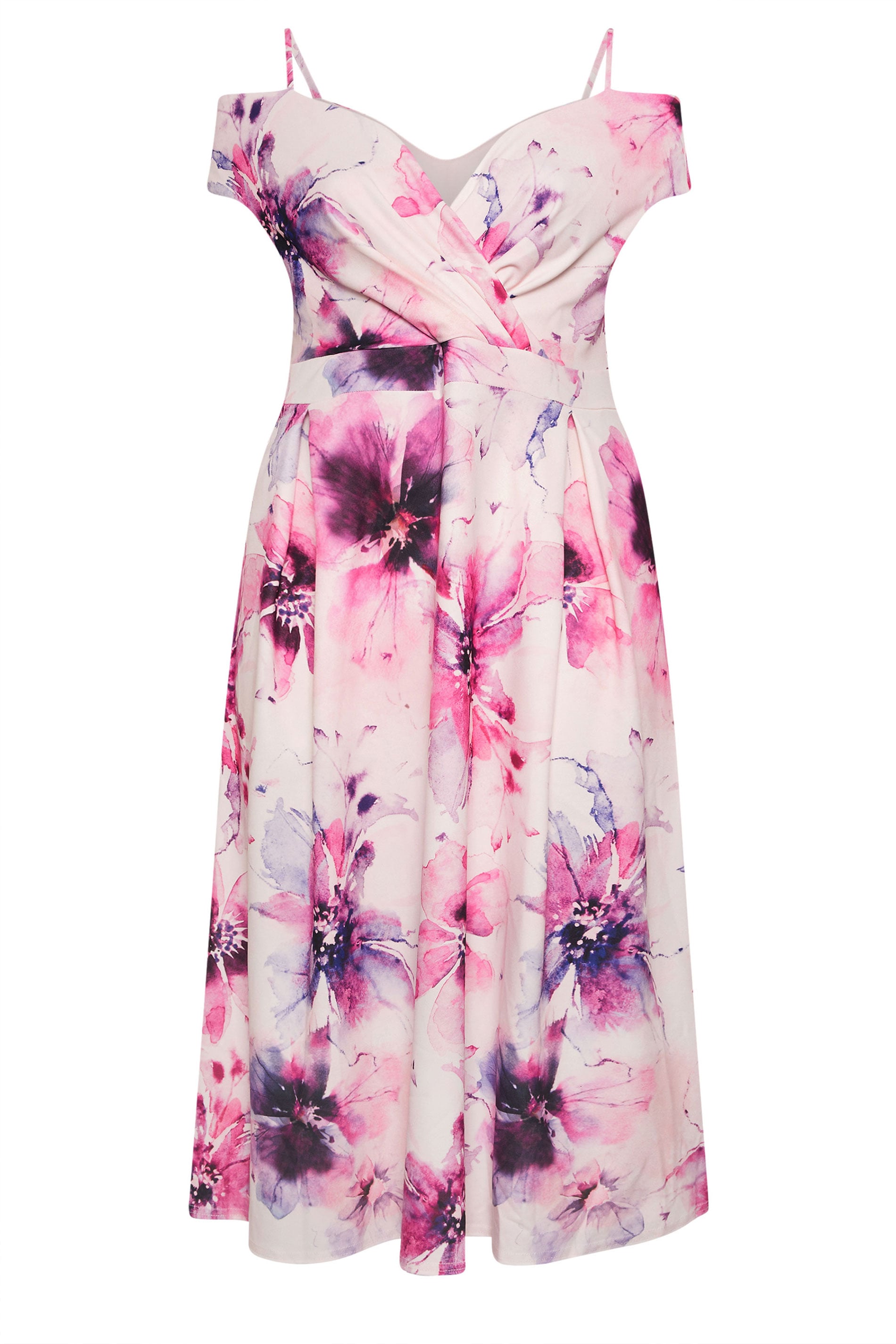 YOURS LONDON Plus Size Pink Bardot Floral Skater Dress | Yours Clothing 5