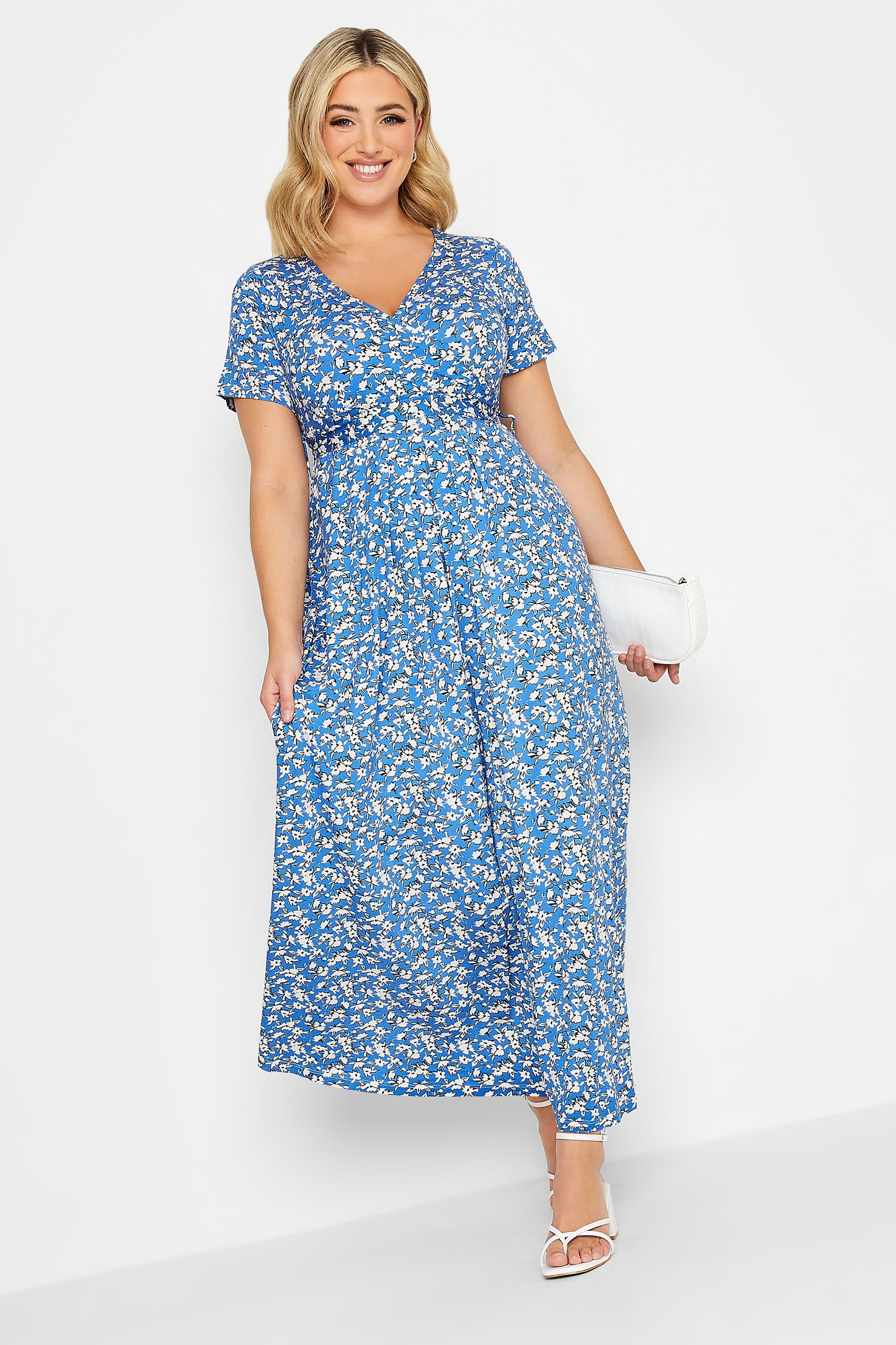 YOURS Curve Plus Size Blue Ditsy Print Maxi Dress | Yours Clothing  1