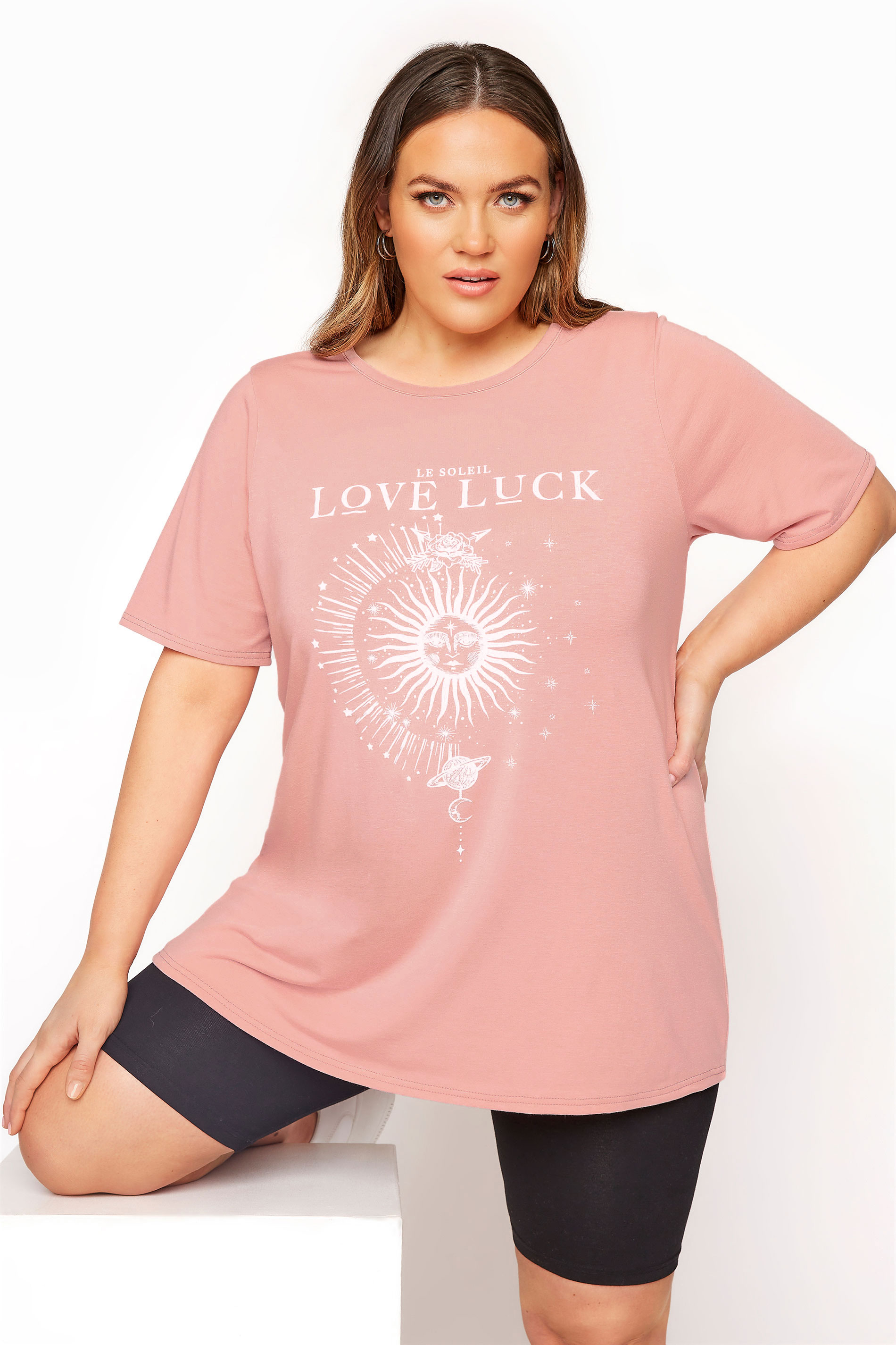 LIMITED COLLECTION Curve Pink 'Love Luck' Slogan T-Shirt_A.jpg