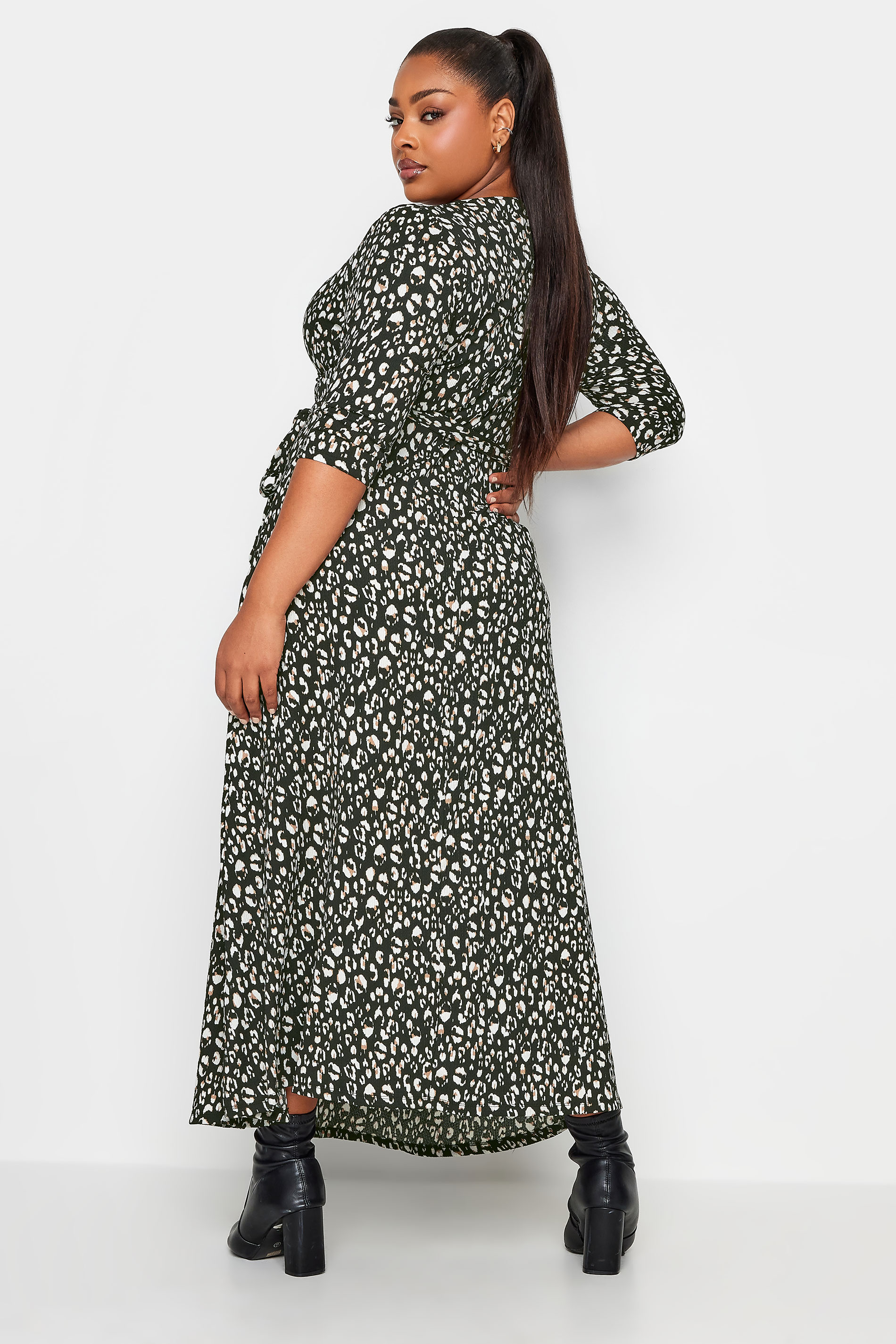 YOURS Curve Black Leopard Print Wrap Maxi Dress | Yours Clothing 3