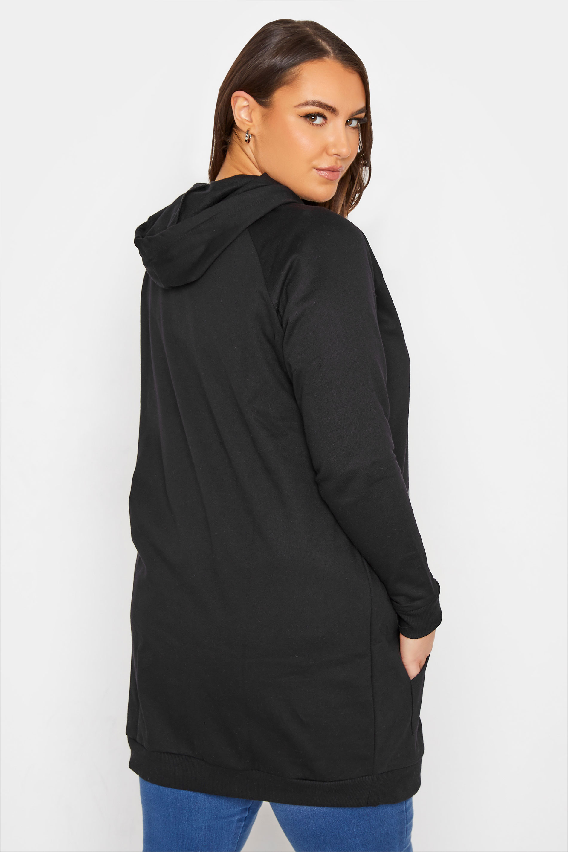 DISNEY Plus Size Black Minnie Mouse Sequin Longline Hoodie | Yours Clothing 3