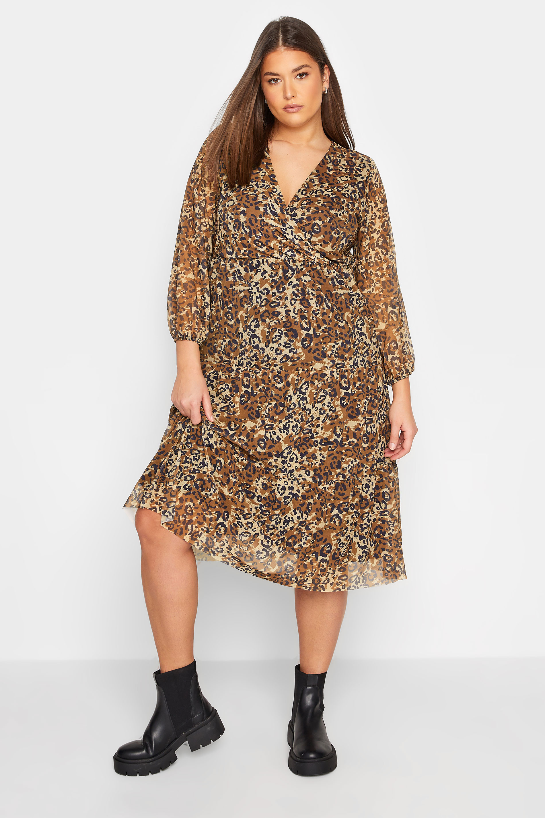 LTS Tall Women's Brown Leopard Print Mesh Dress | Long Tall Sally 2
