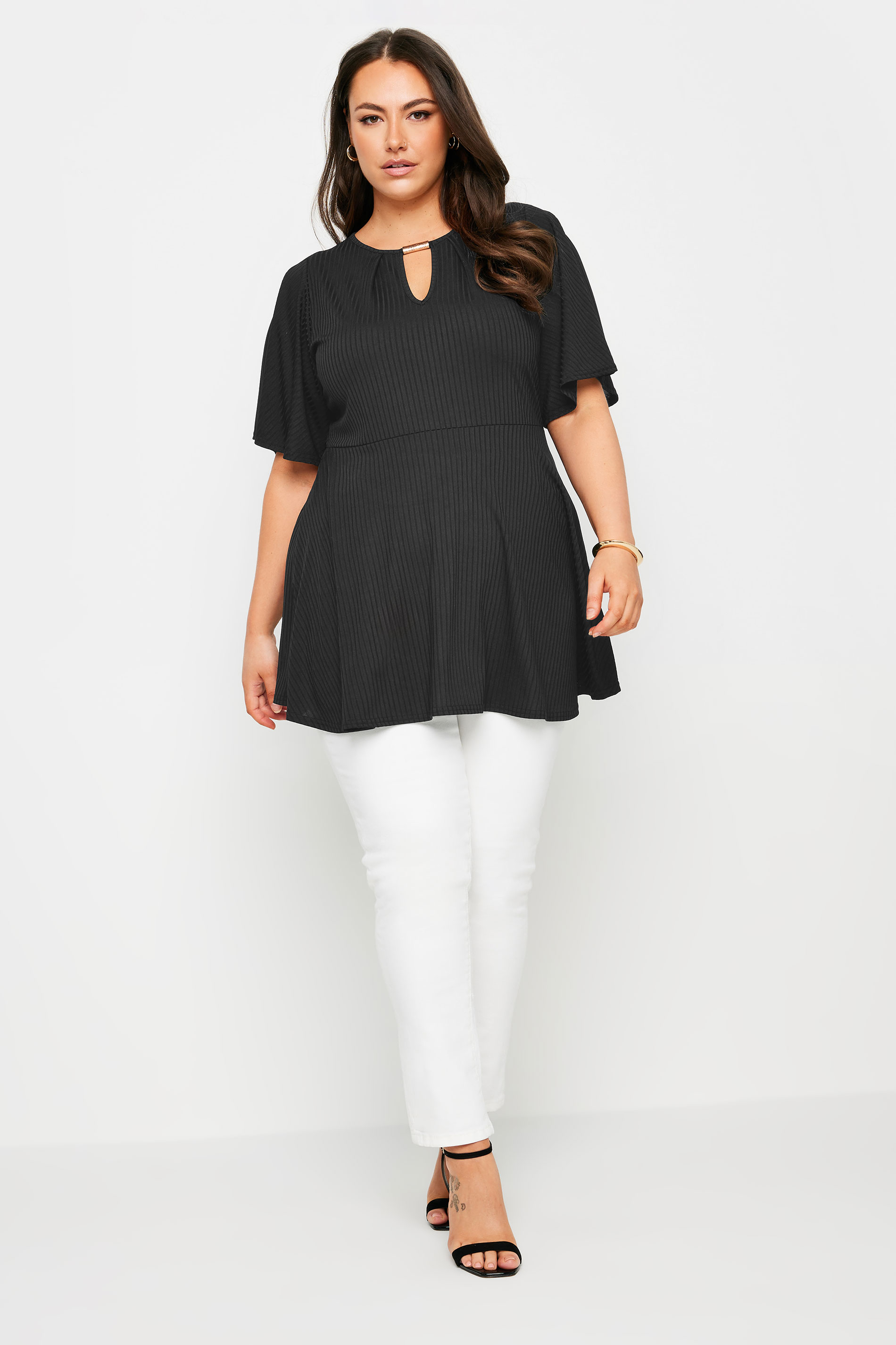 YOURS Plus Size Black Metal Trim Peplum Top | Yours Clothing 2