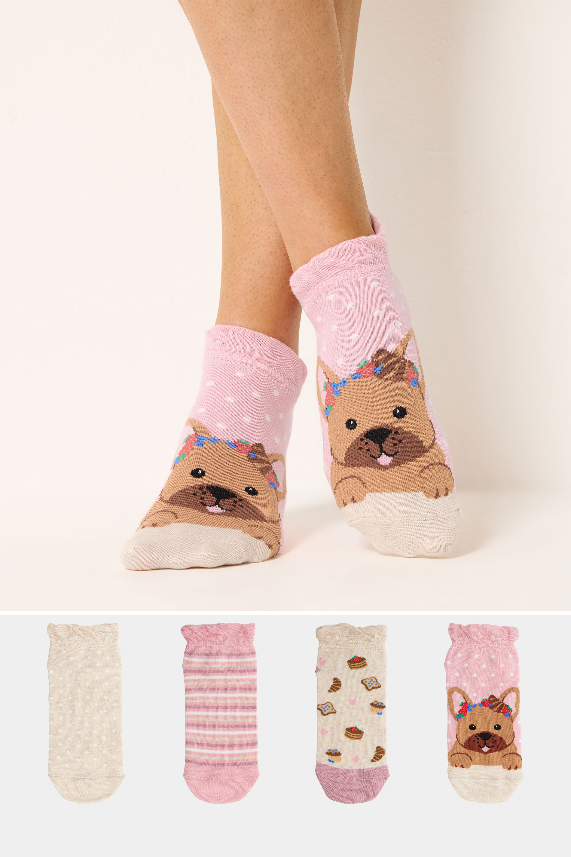 YOURSET 4 PACK Plus Size Pink Brunch Print Trainer Liner Socks | Yours Clothing 1