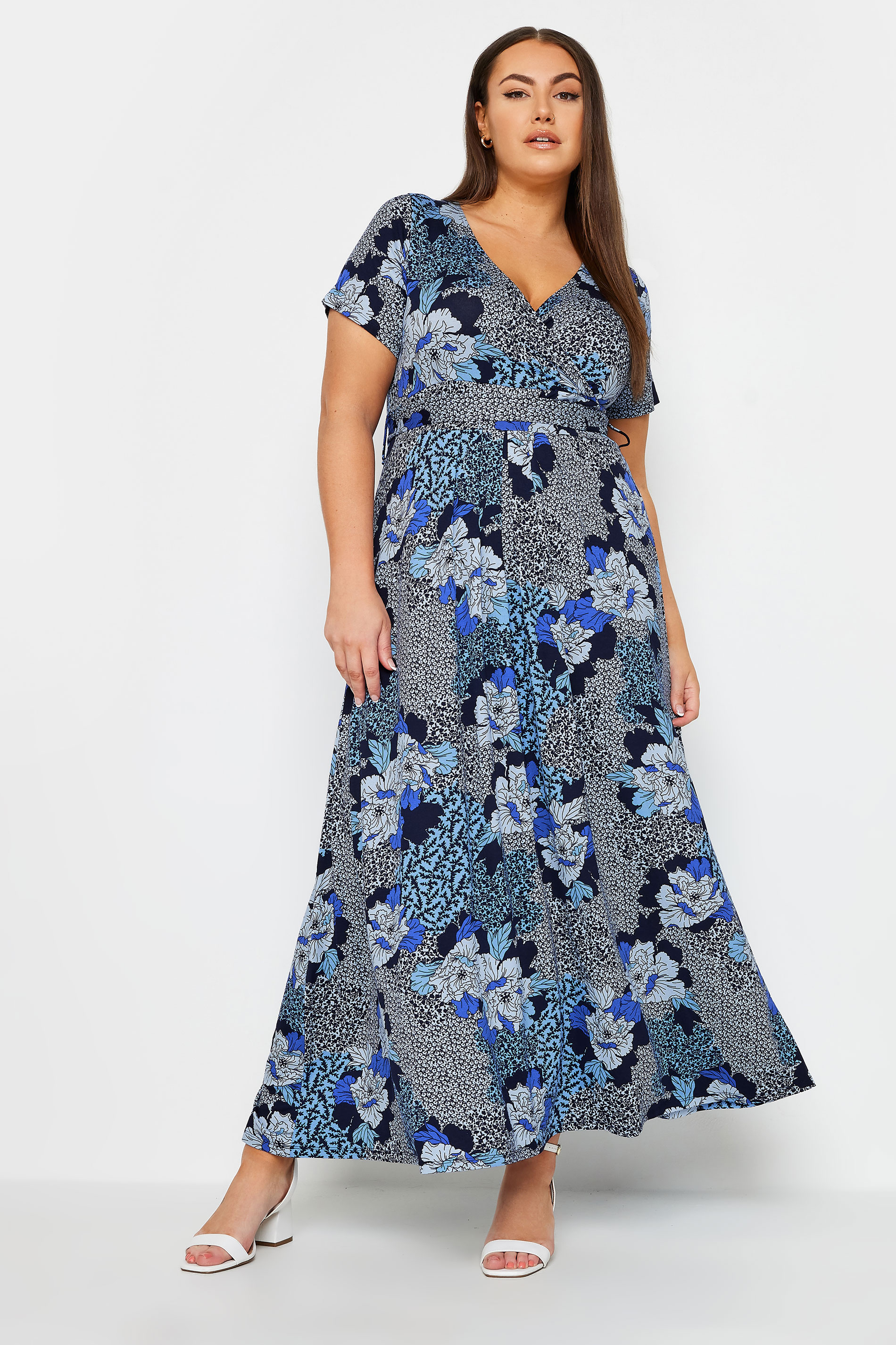 YOURS Plus Size Blue Floral Print Wrap Maxi Dress | Yours Clothing