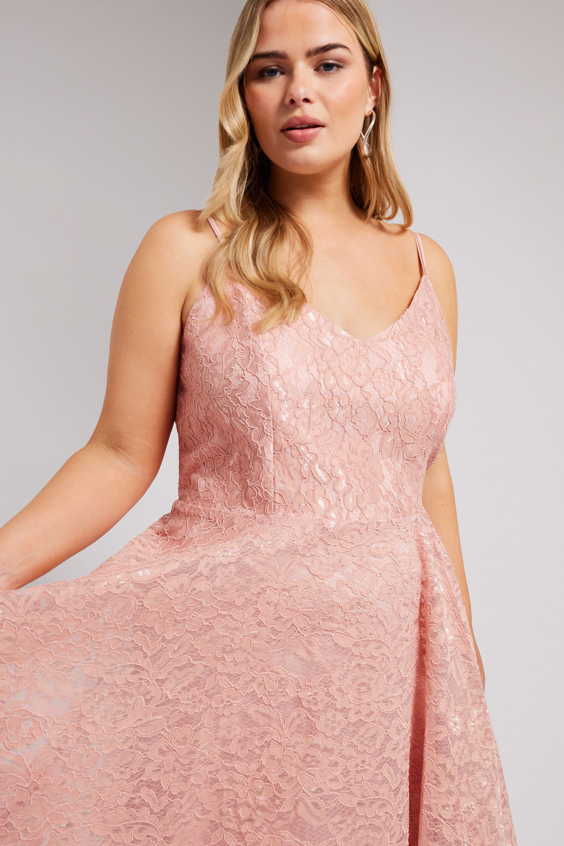 YOURS LONDON Plus Size Pink Lace Midi Dress | Yours Clothing 2