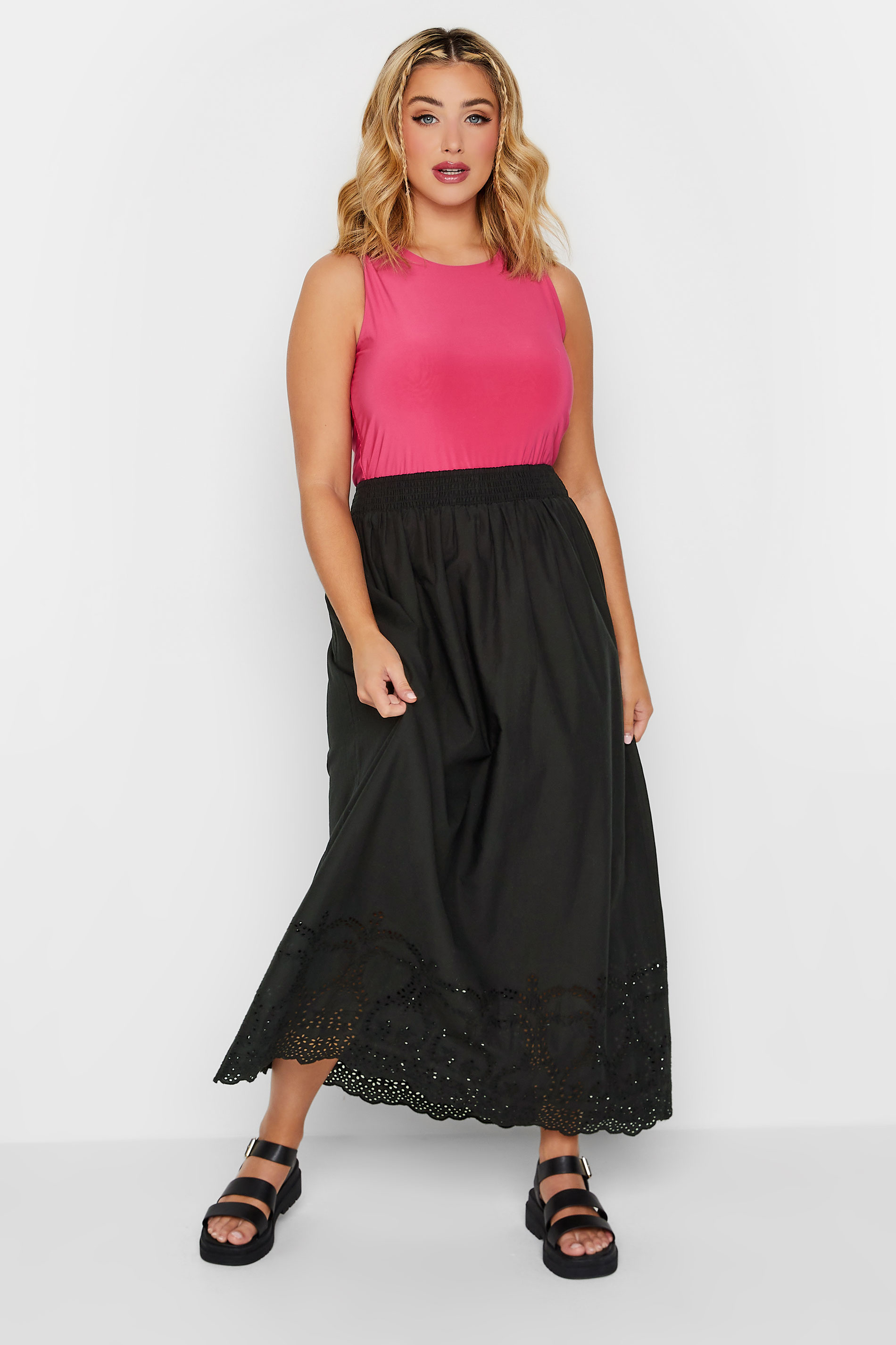 LIMITED COLLECTION Plus Size Black Broderie Anglaise Trim Maxi Skirt | Yours Clothing 2