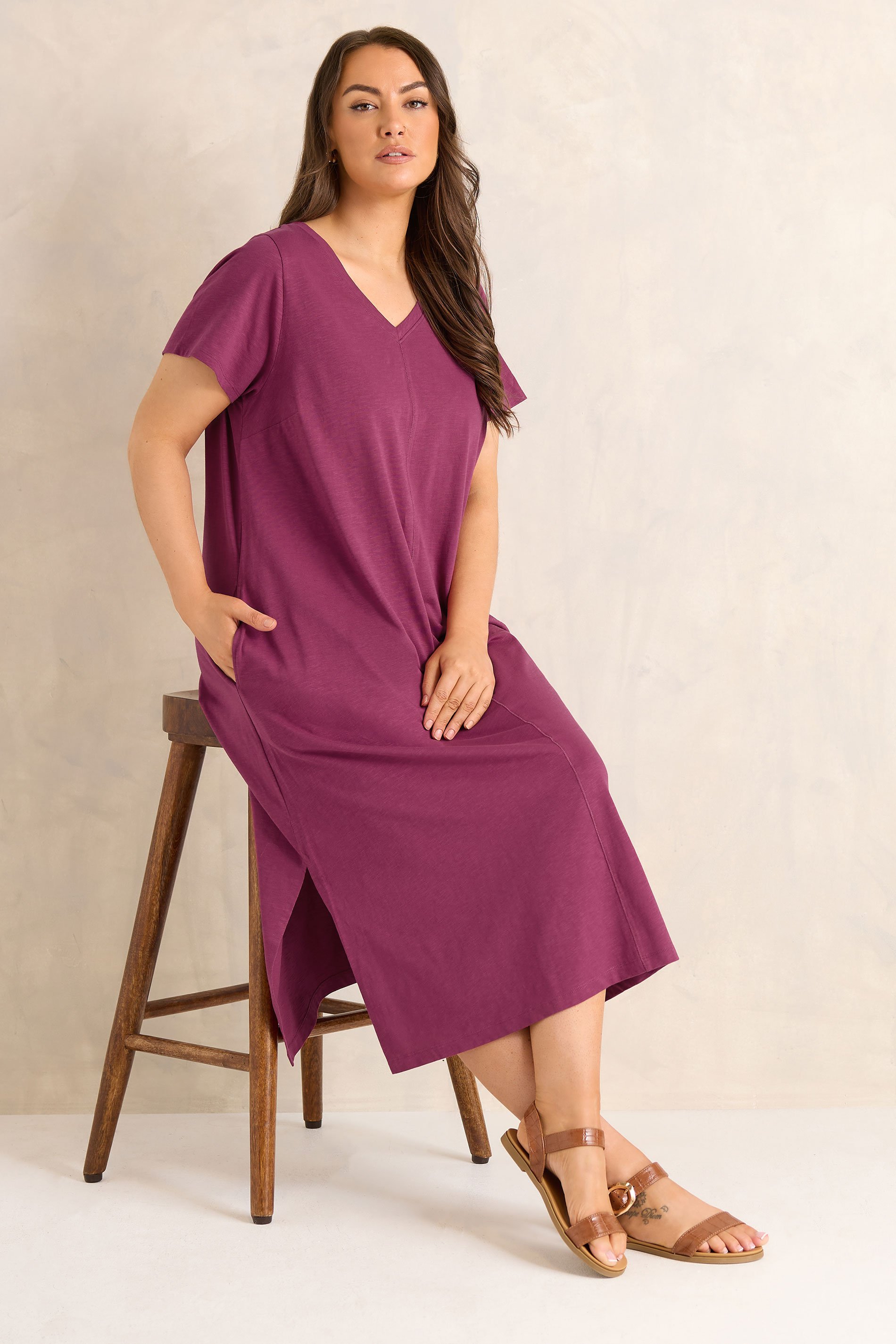 EVANS Plus Size 2 Pack Black & Berry Red Cotton Midi Dress 4