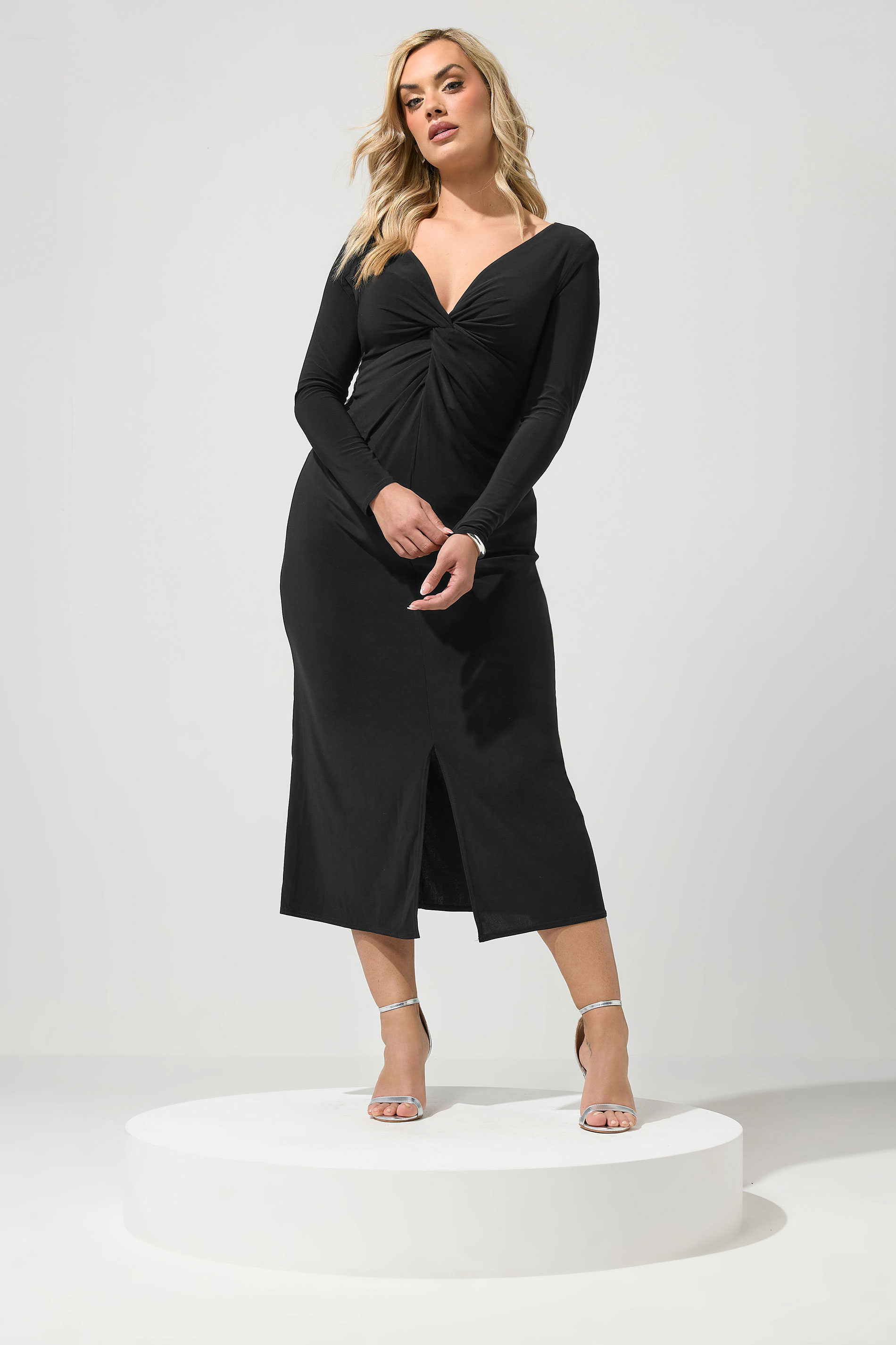 YOURS LONDON Plus Size Black Knot Front Maxi Dress | Yours Clothing 1