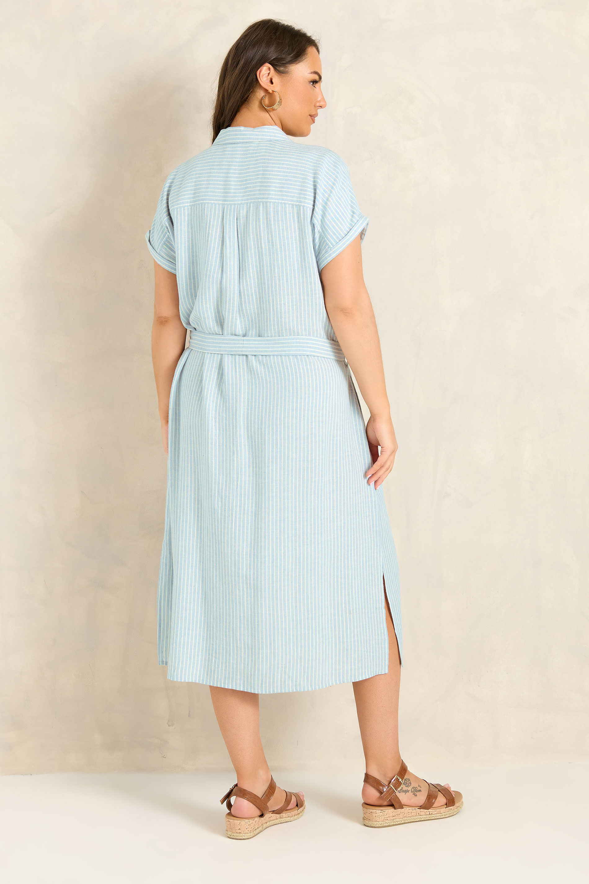 EVANS Plus Size Blue & White Stripe Shirt Dress | Evans 2