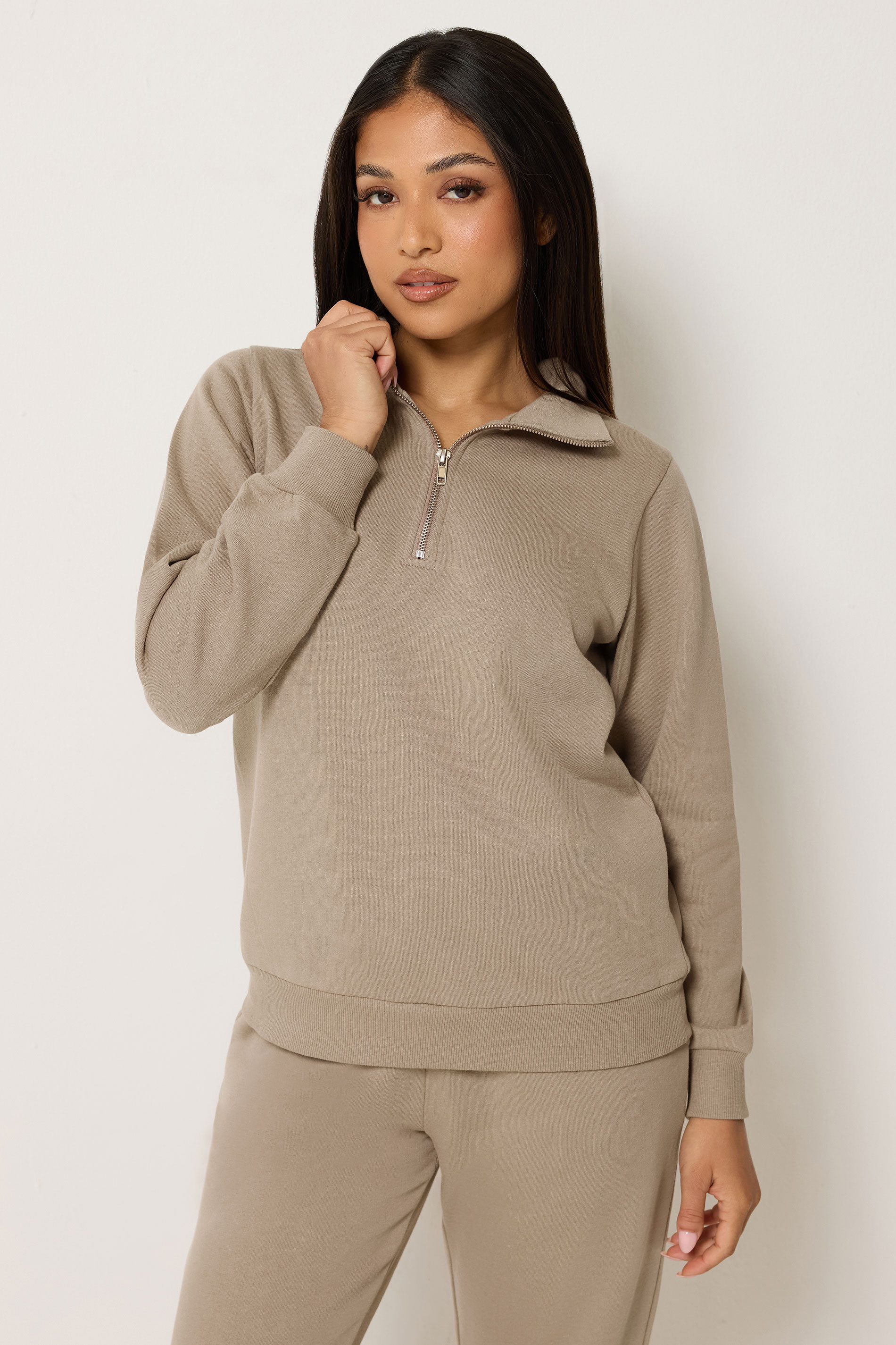 M&Co Petite Mocha Brown Quarter Zip Sweatshirt | M&Co 3