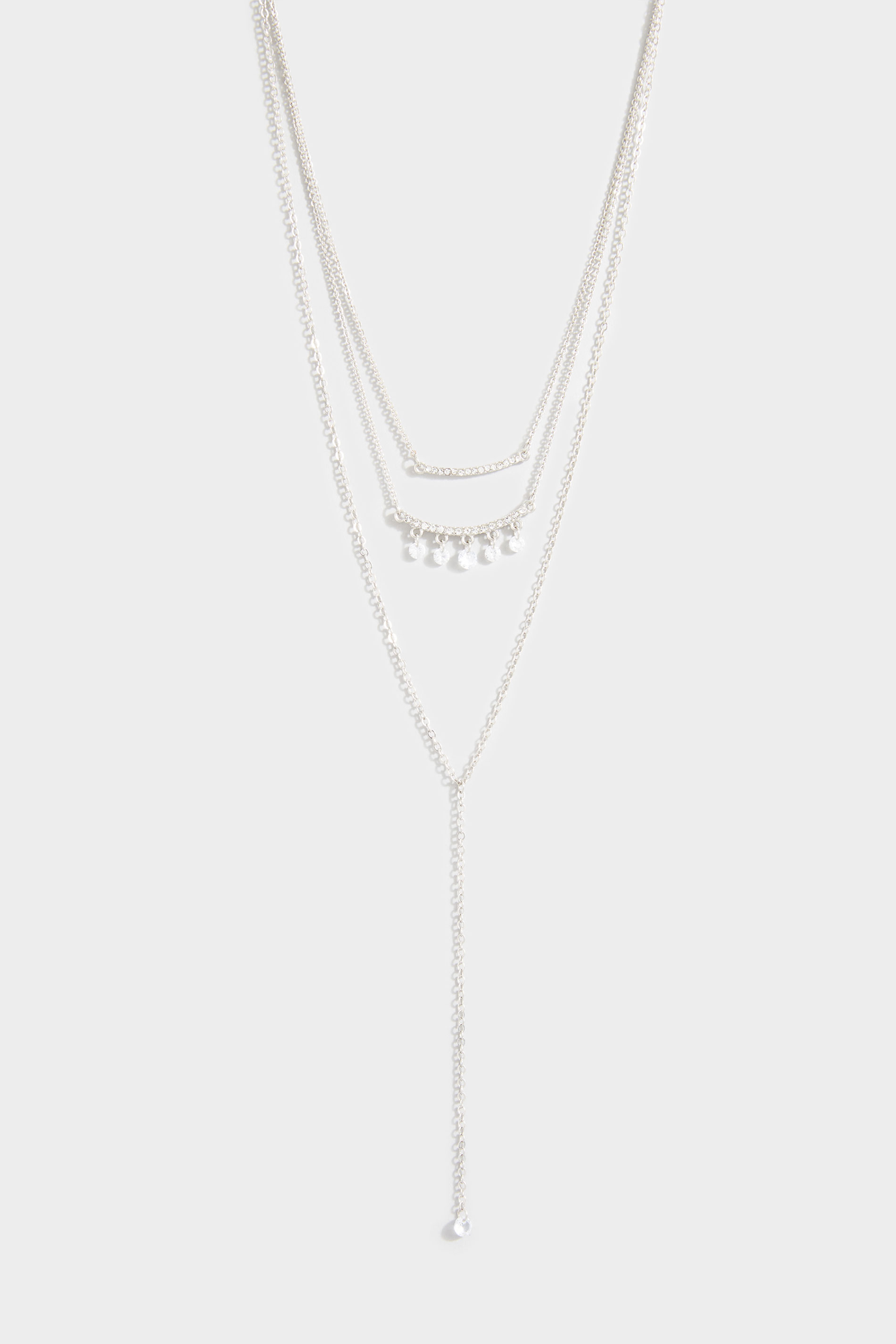 Silver Tier Diamante Necklace | Yours Clothing 2