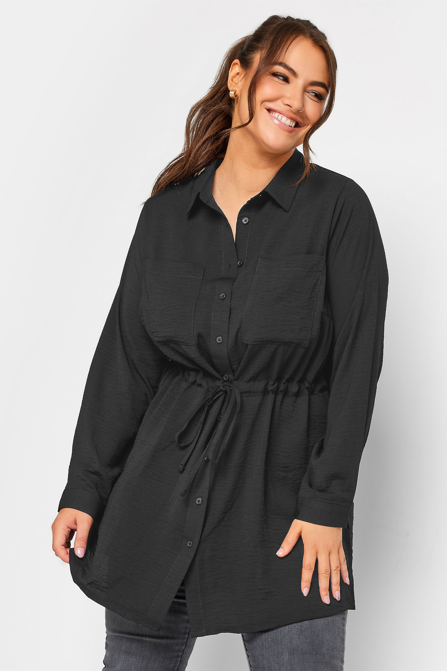 YOURS Curve Plus Size Black Utility Tunic Shirt | Yours Clothing  1