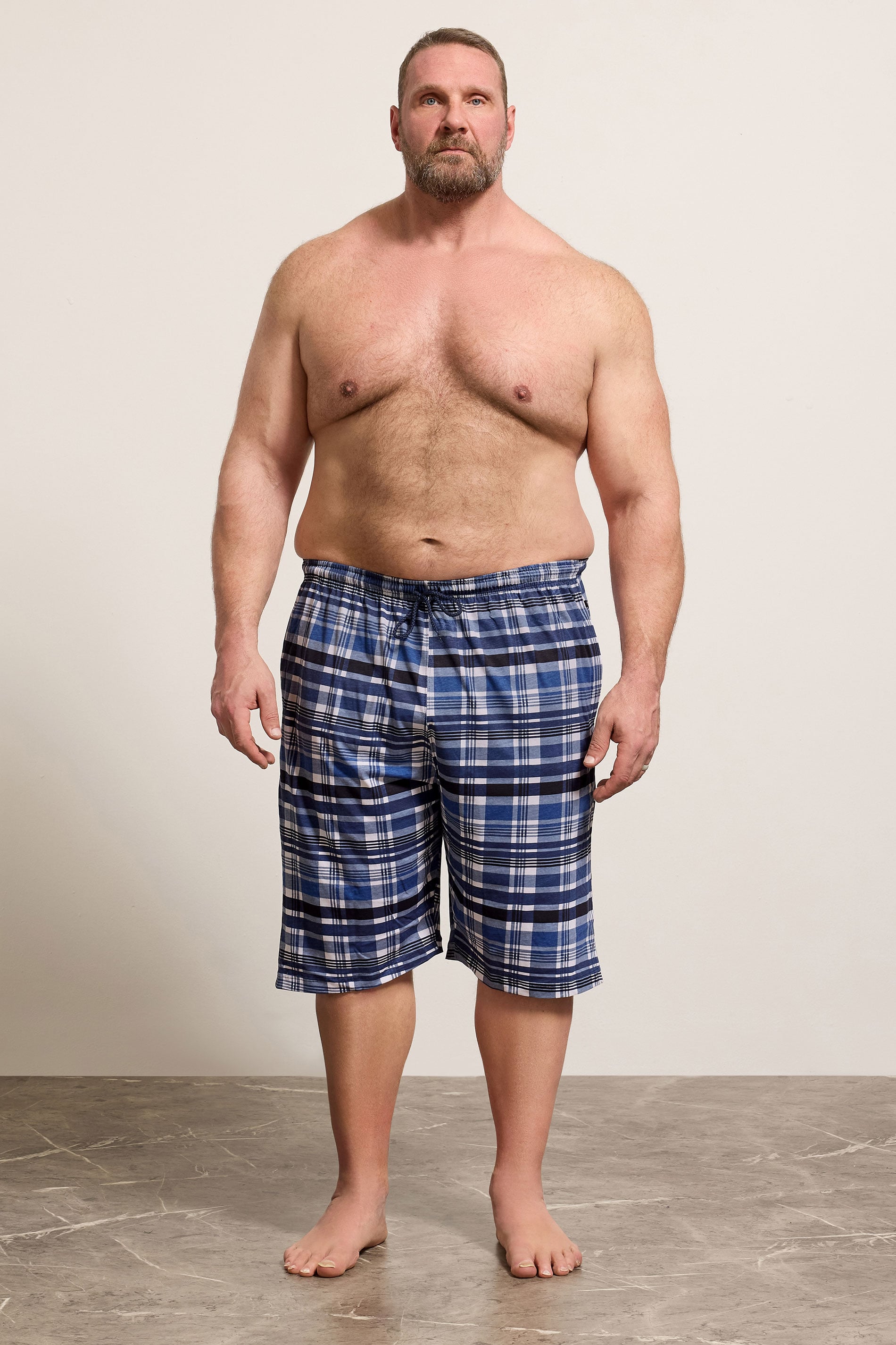 KAM 2 PACK Navy Blue & Check Lounge Shorts | BadRhino 2