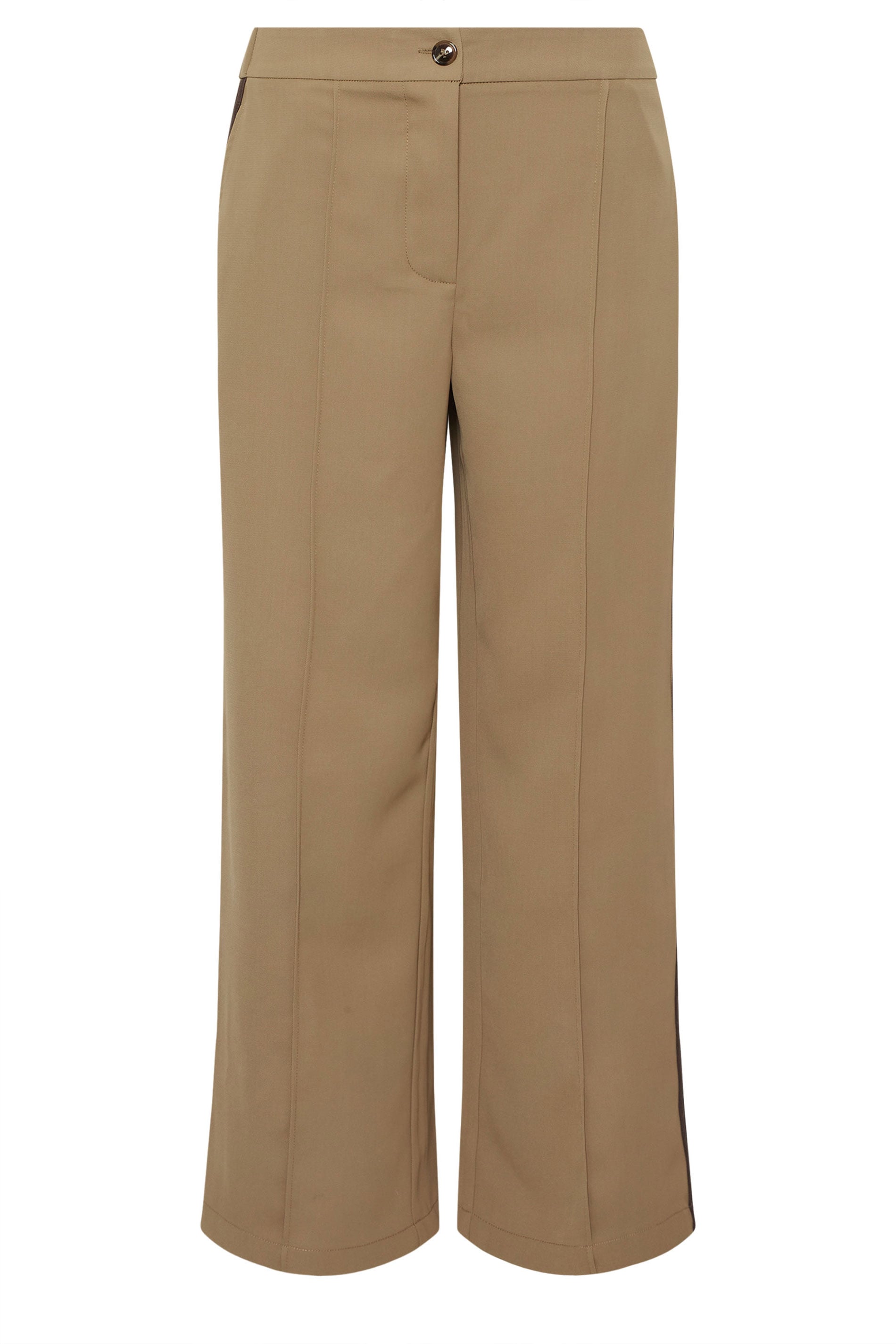 PixieGirl Petite Women's Mocha Brown Side Stripe Wide Leg Trousers | PixieGirl 6