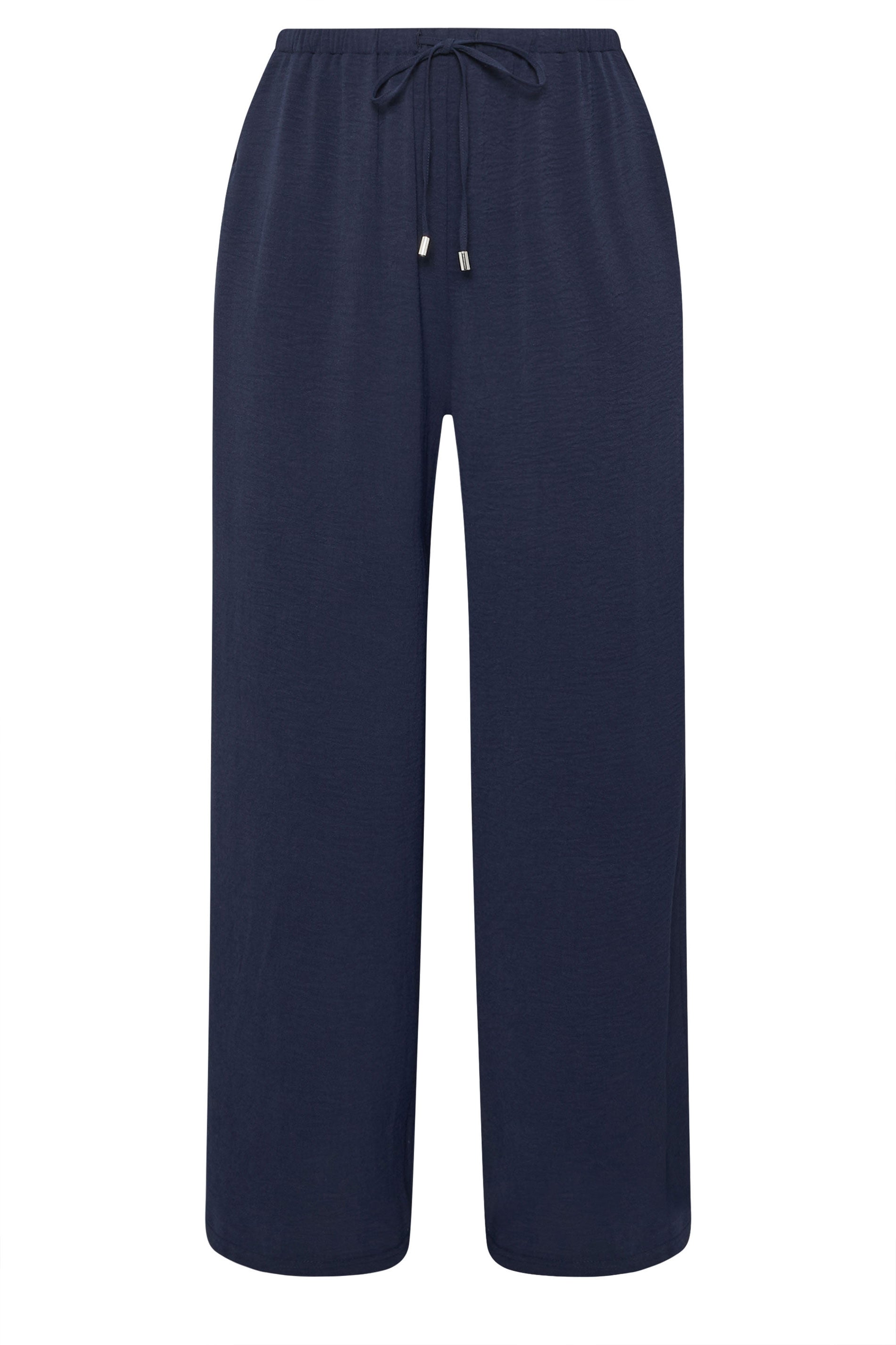EVANS Plus Size Navy Blue Tie Waist Wide Leg Trousers | Evans  5