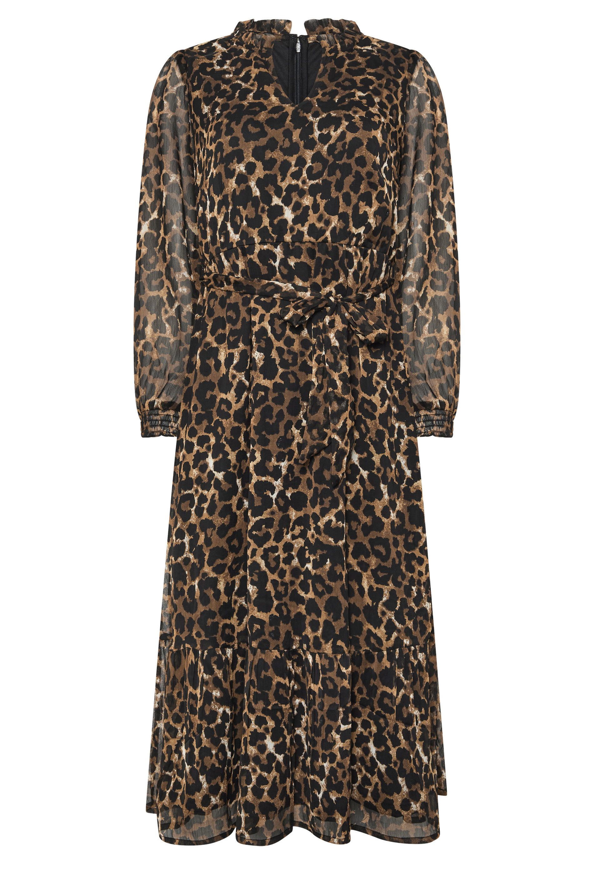 M&Co Brown Animal Print Long Sleeve Ruffle Trim Dress | M&Co 5