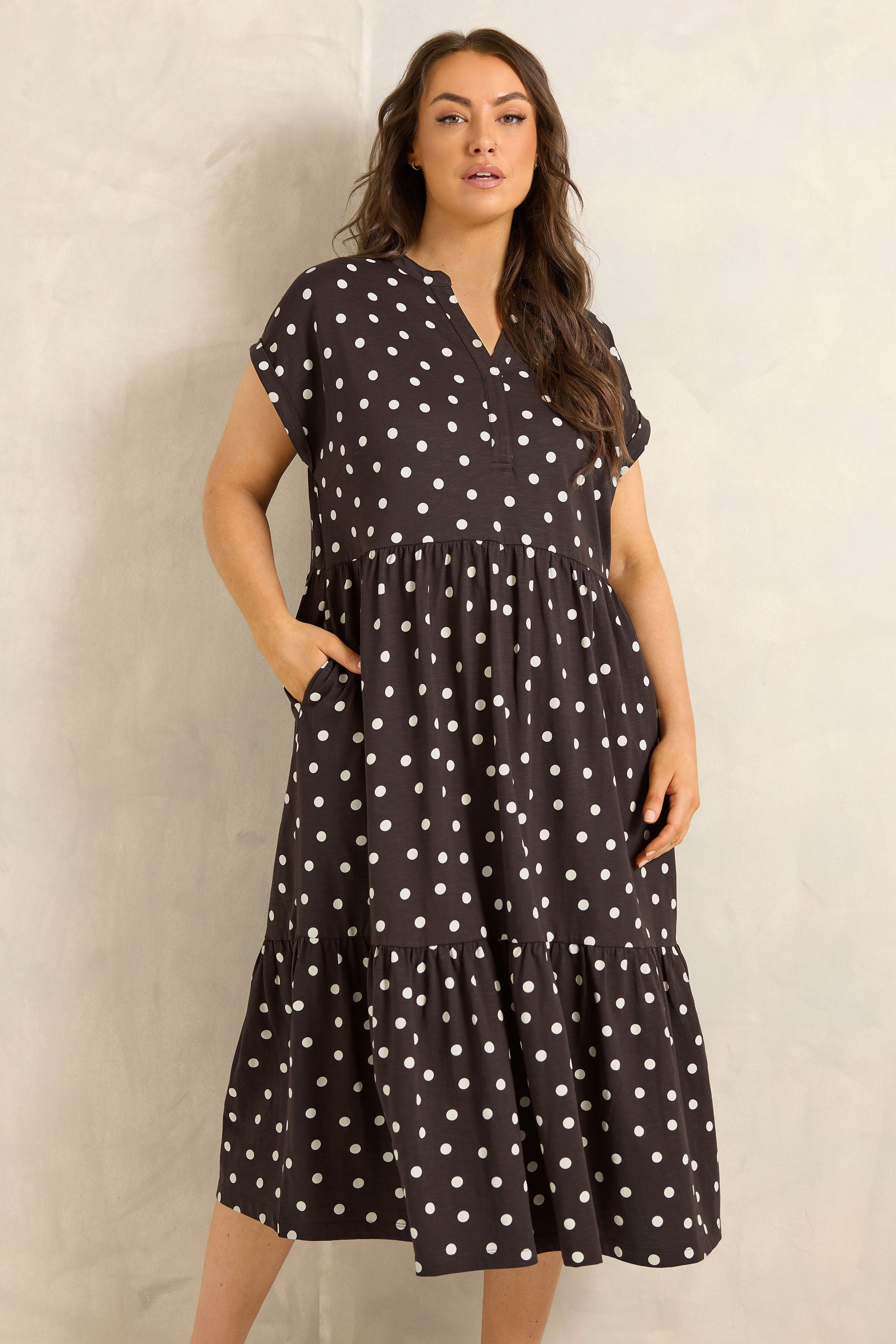 EVANS Plus Size Chocolate Brown Cotton Spot Dress | Evans 3