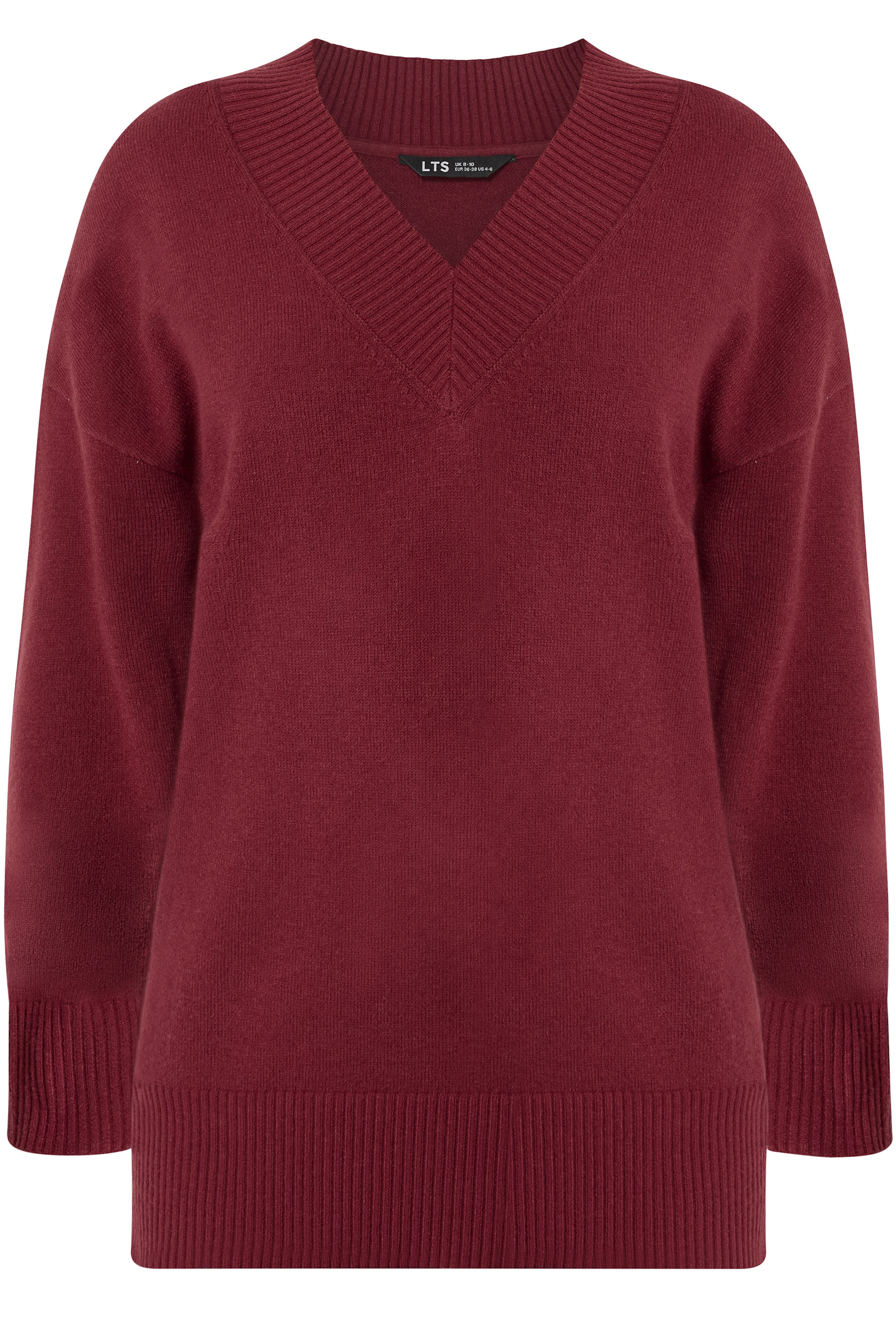 LTS Tall Women's Burgundy Red V-Neck Knitted Jumper | Long Tall Sally 5