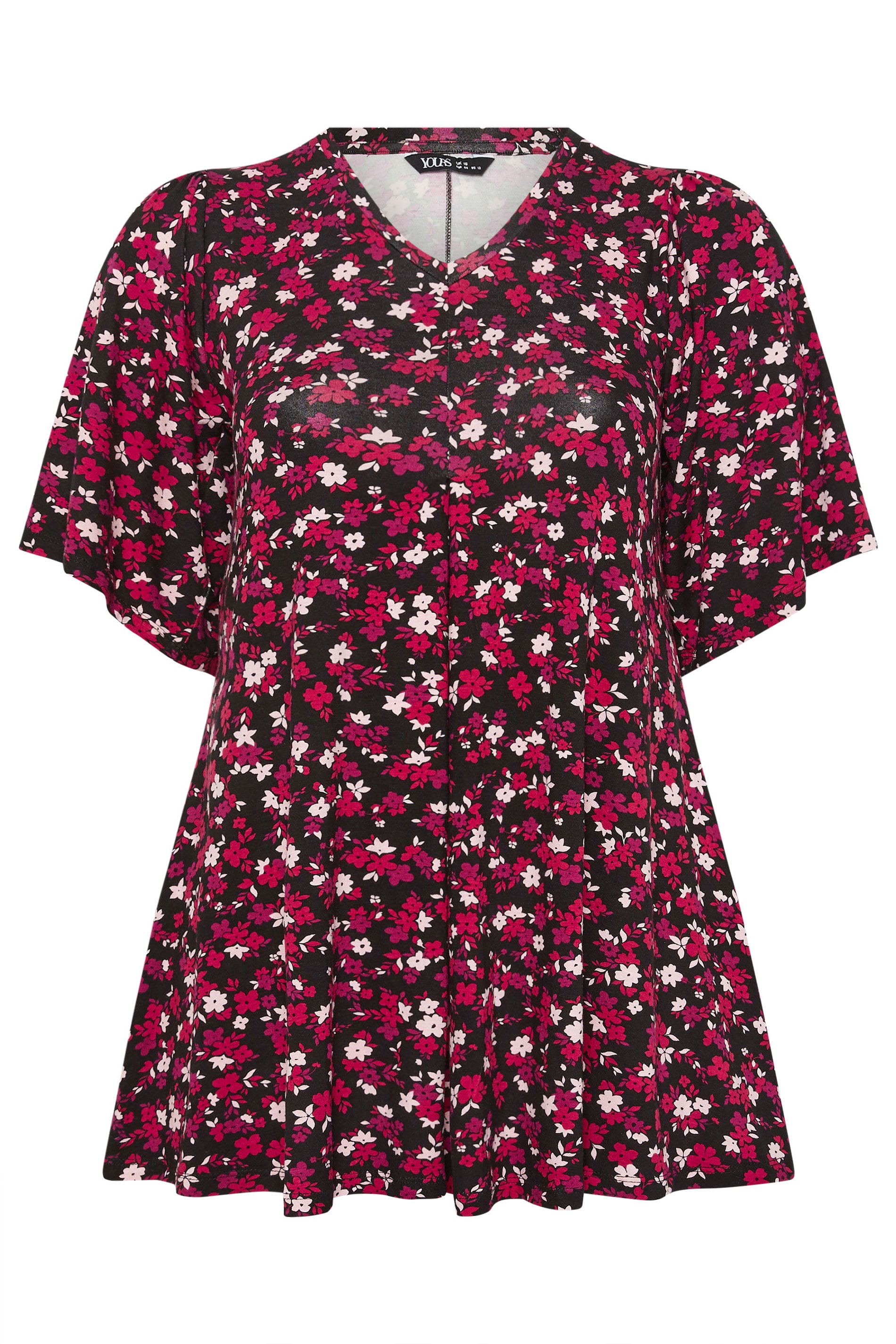 YOURS Plus Size Black Floral Pleated Front Top | Yours Clothing 5