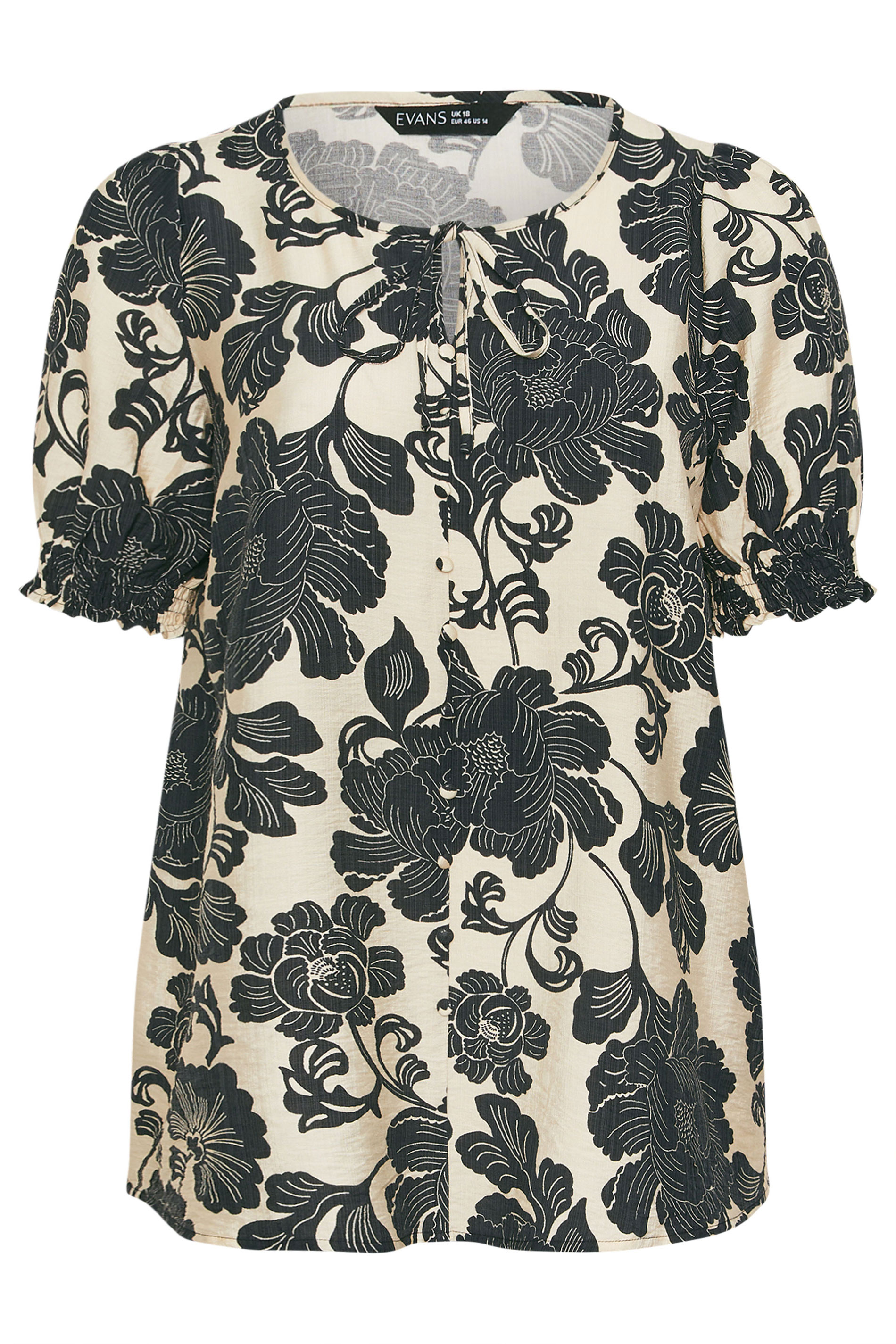EVANS Plus Size Black Floral Tie Neck Blouse | Evans 5