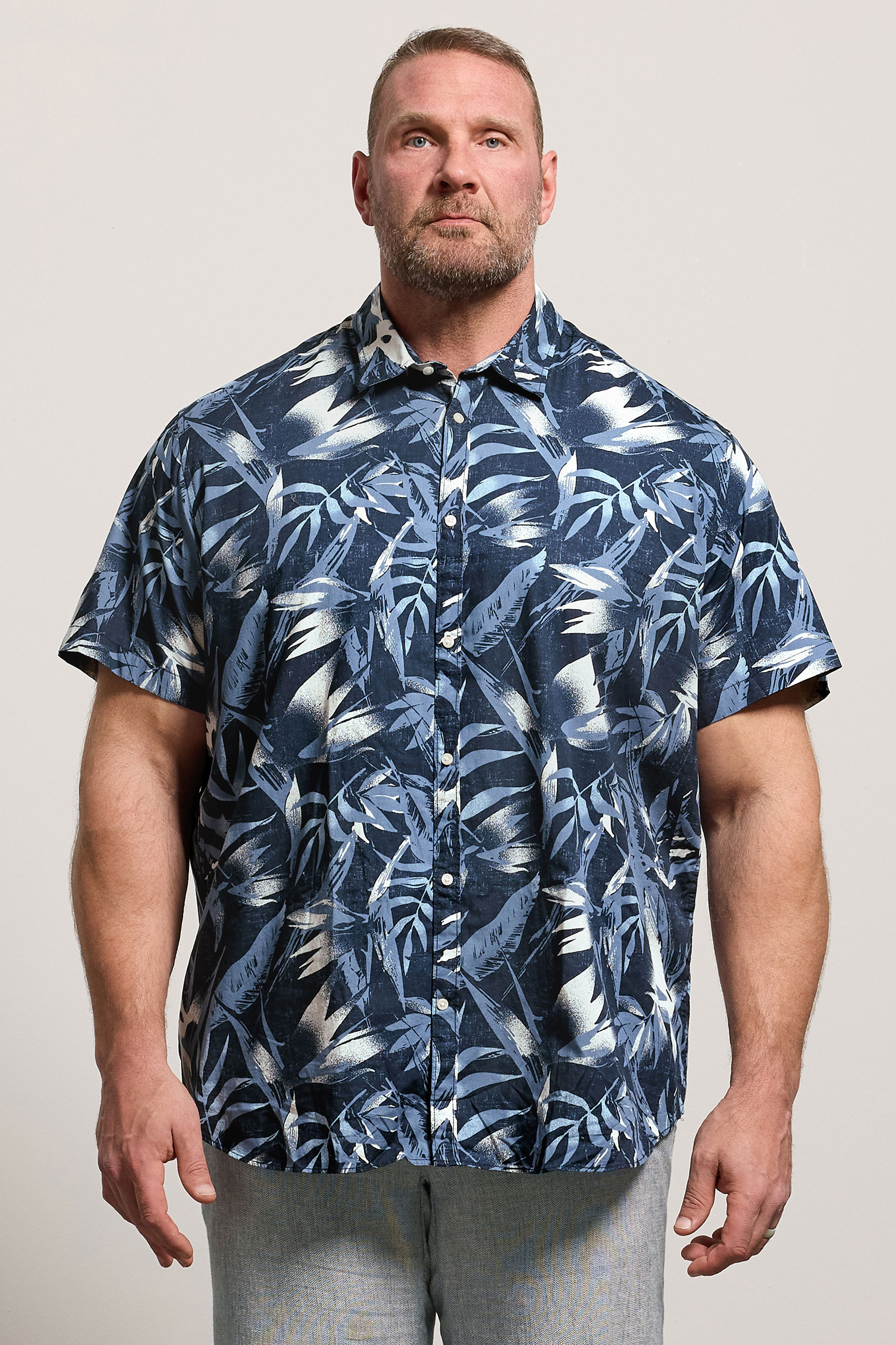 JACK & JONES Big & Tall Navy Blue Tropical Print Short Sleeve Shirt | BadRhino 3