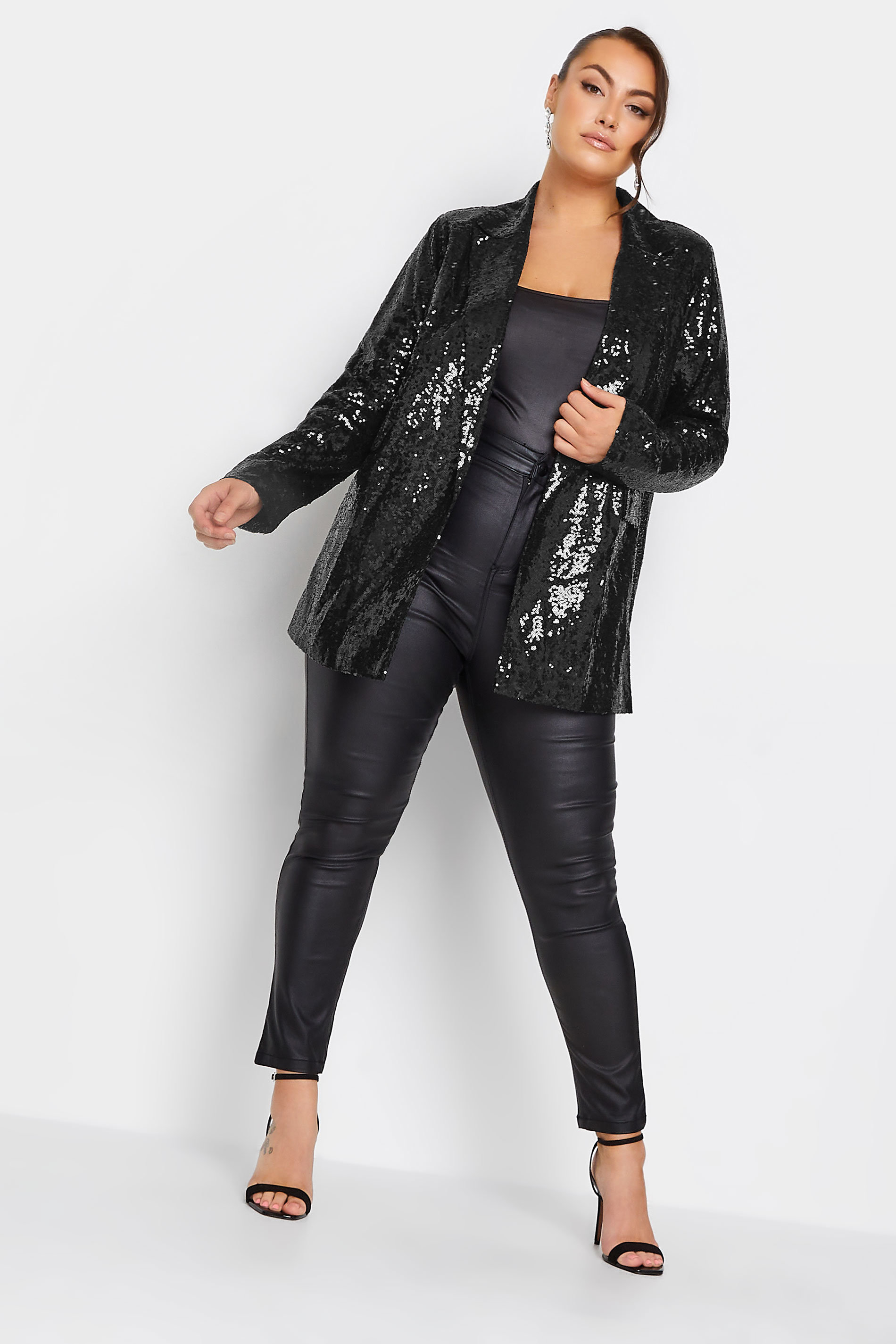 YOURS Plus Size Black Sequin Embellished Blazer | Yours Clothing 2