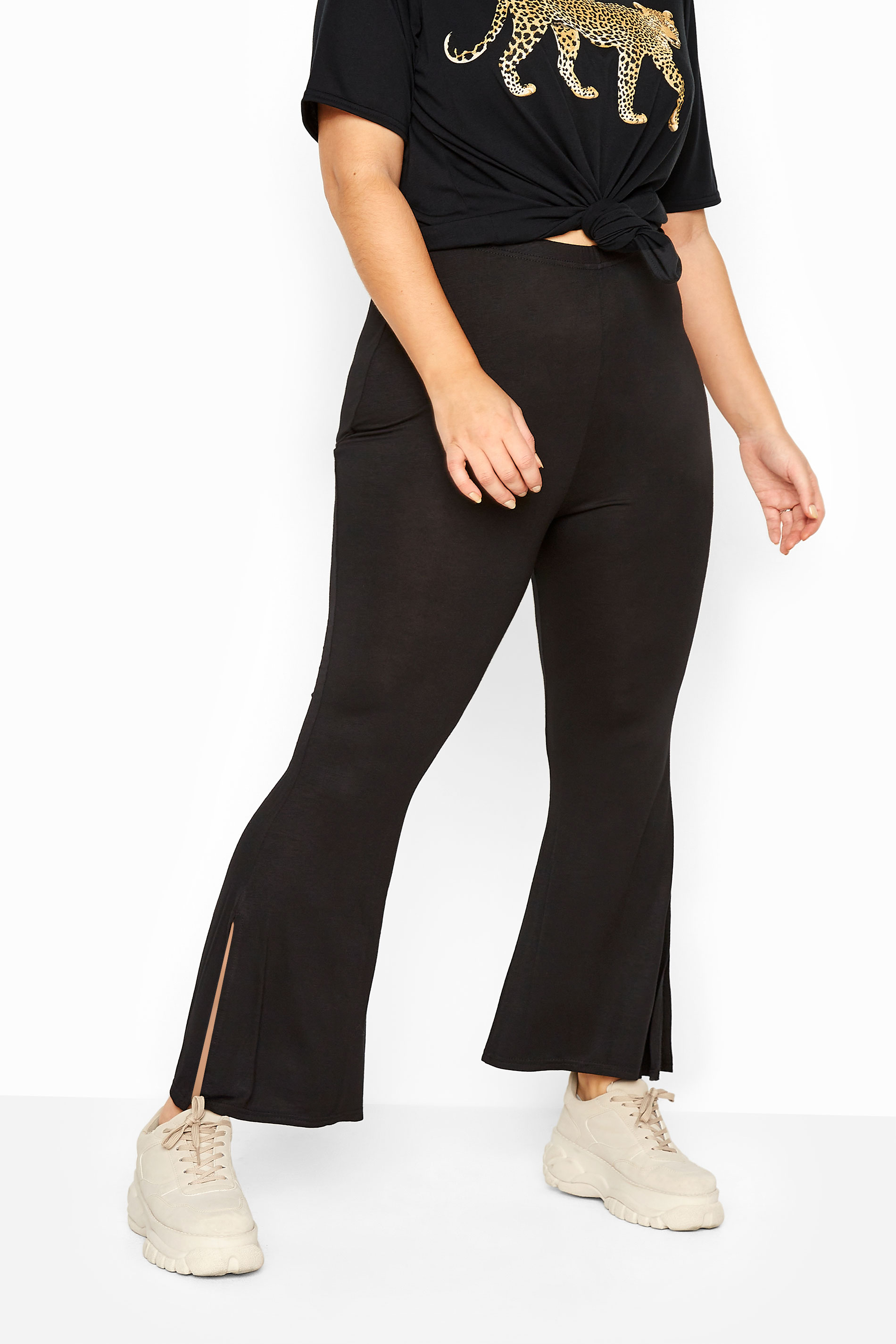 Black Flared Split Hem Leggings | Yours Clothing