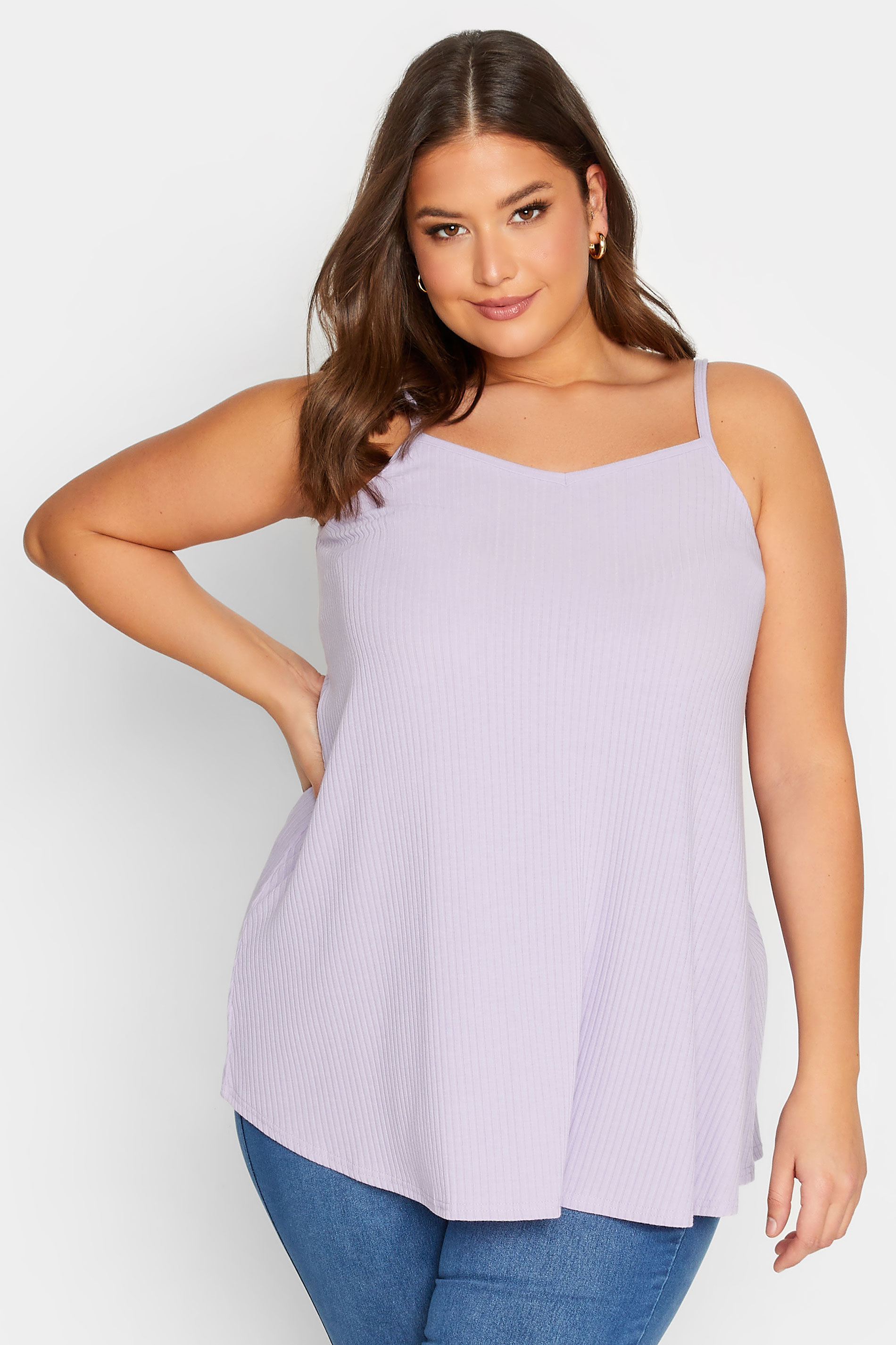 YOURS Curve Plus Size Lilac Purple Ribbed Swing Cami Vest Top | Yours Clothing  1