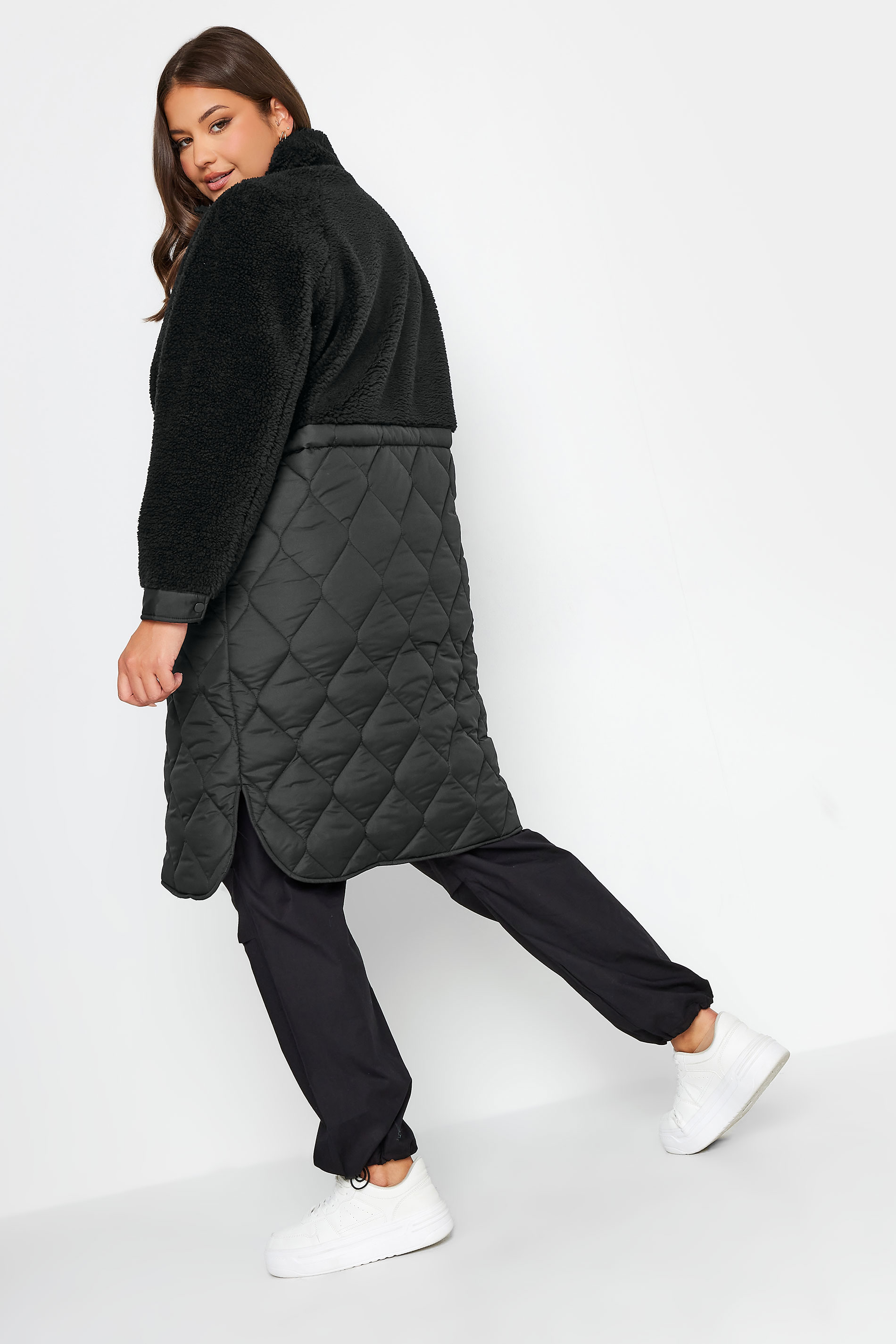 YOURS Plus Size Black Longline Quilted Jacket