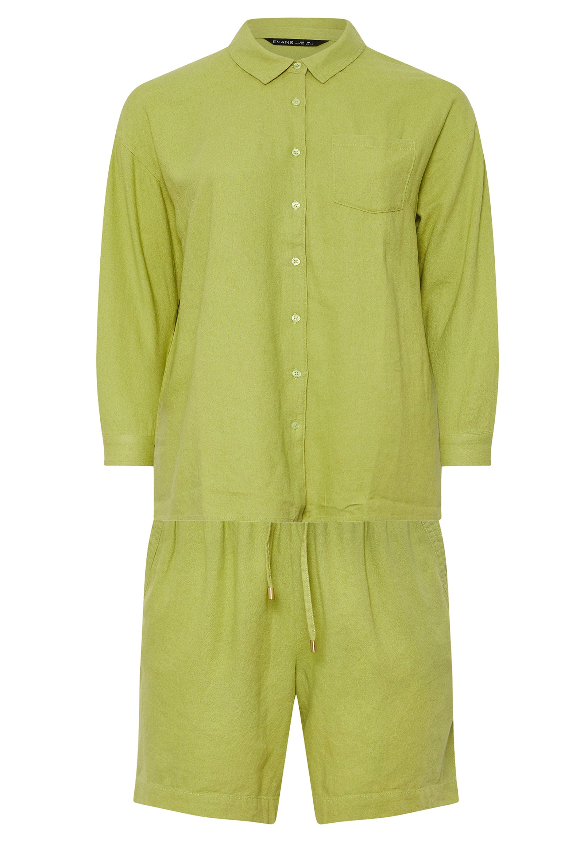 EVANS Plus Size Set Chartreuse Green Linen Shirt & Short | Evans 7