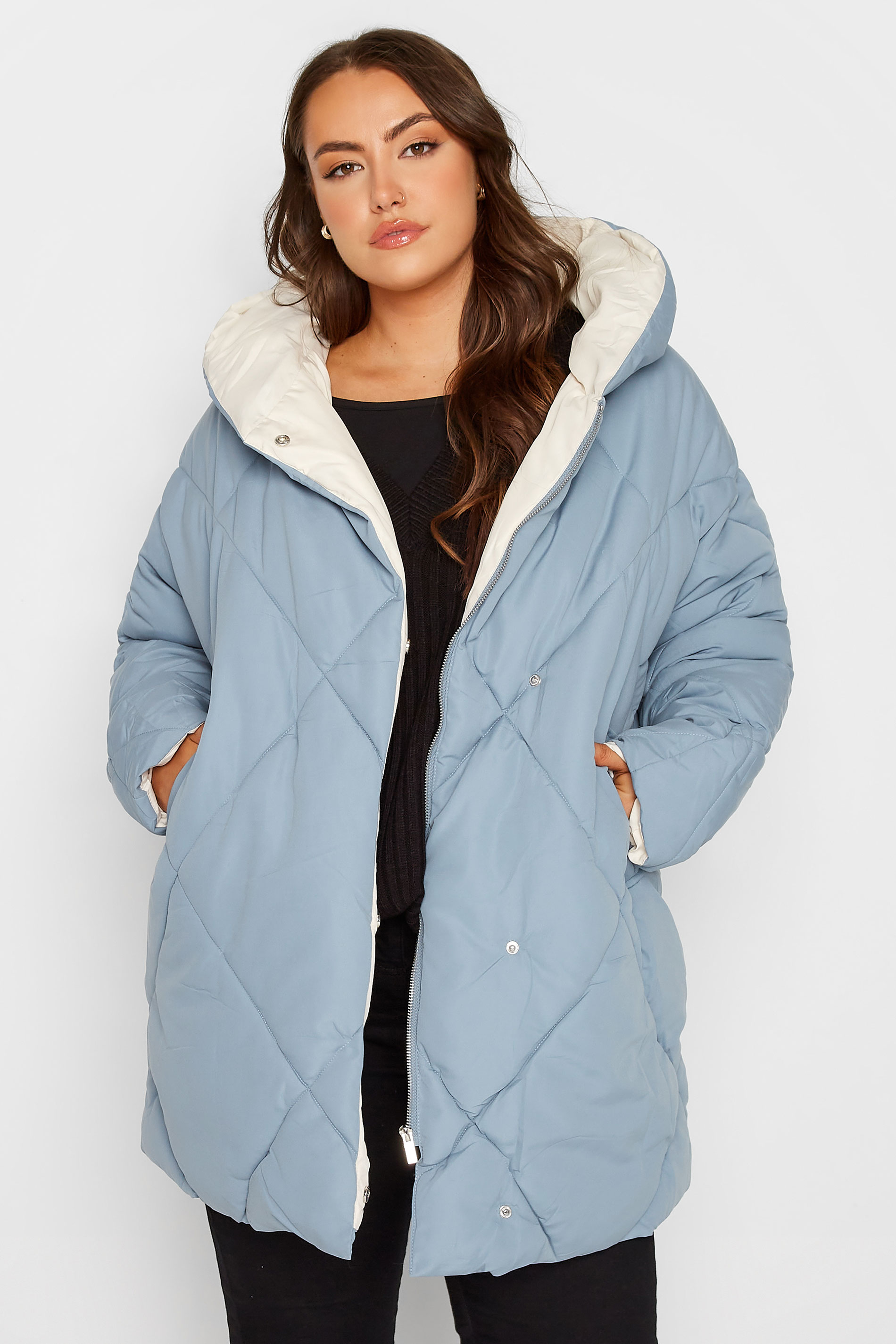 Curve Blue Quilted Shawl Collar Coat 1